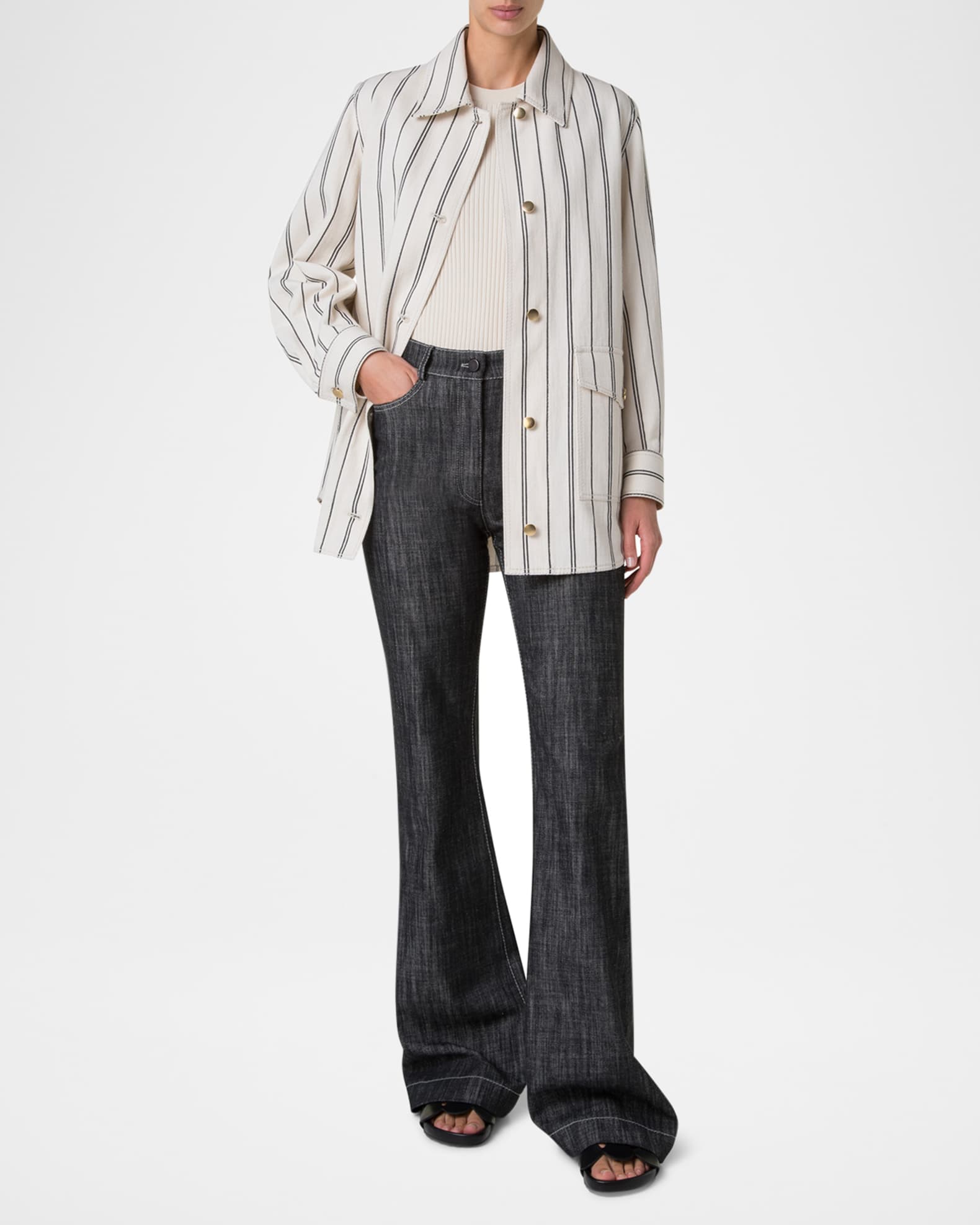 Striped Denim Cotton Gabardine Boyfriend Jacket 1