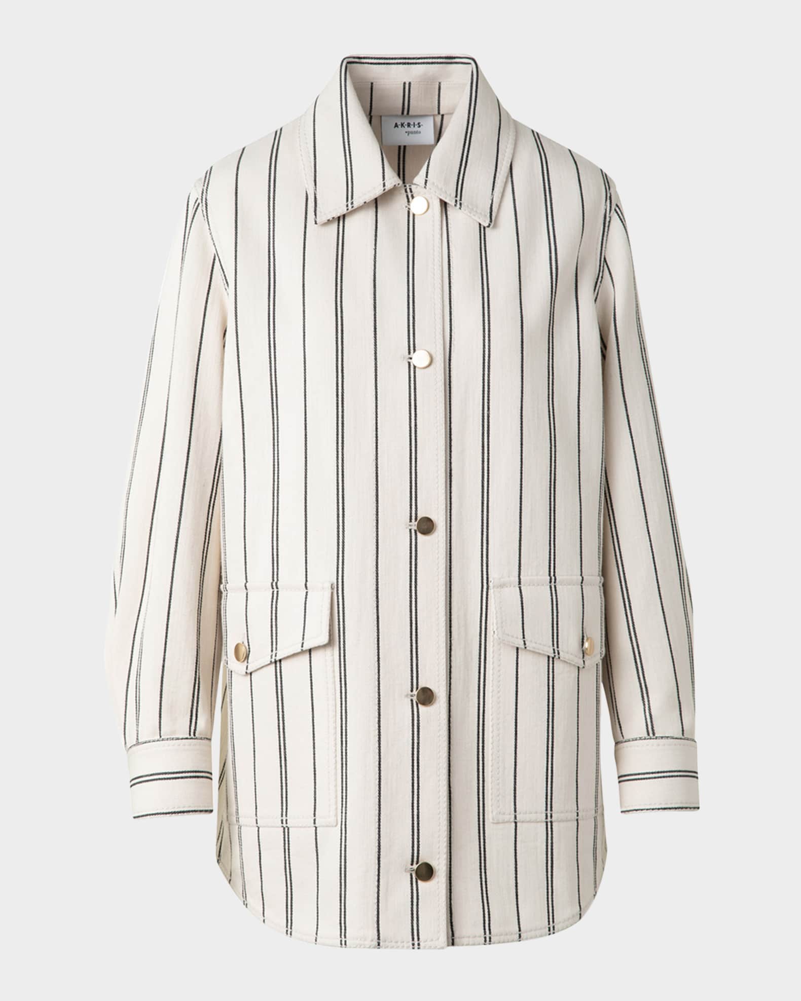 Striped Denim Cotton Gabardine Boyfriend Jacket 0
