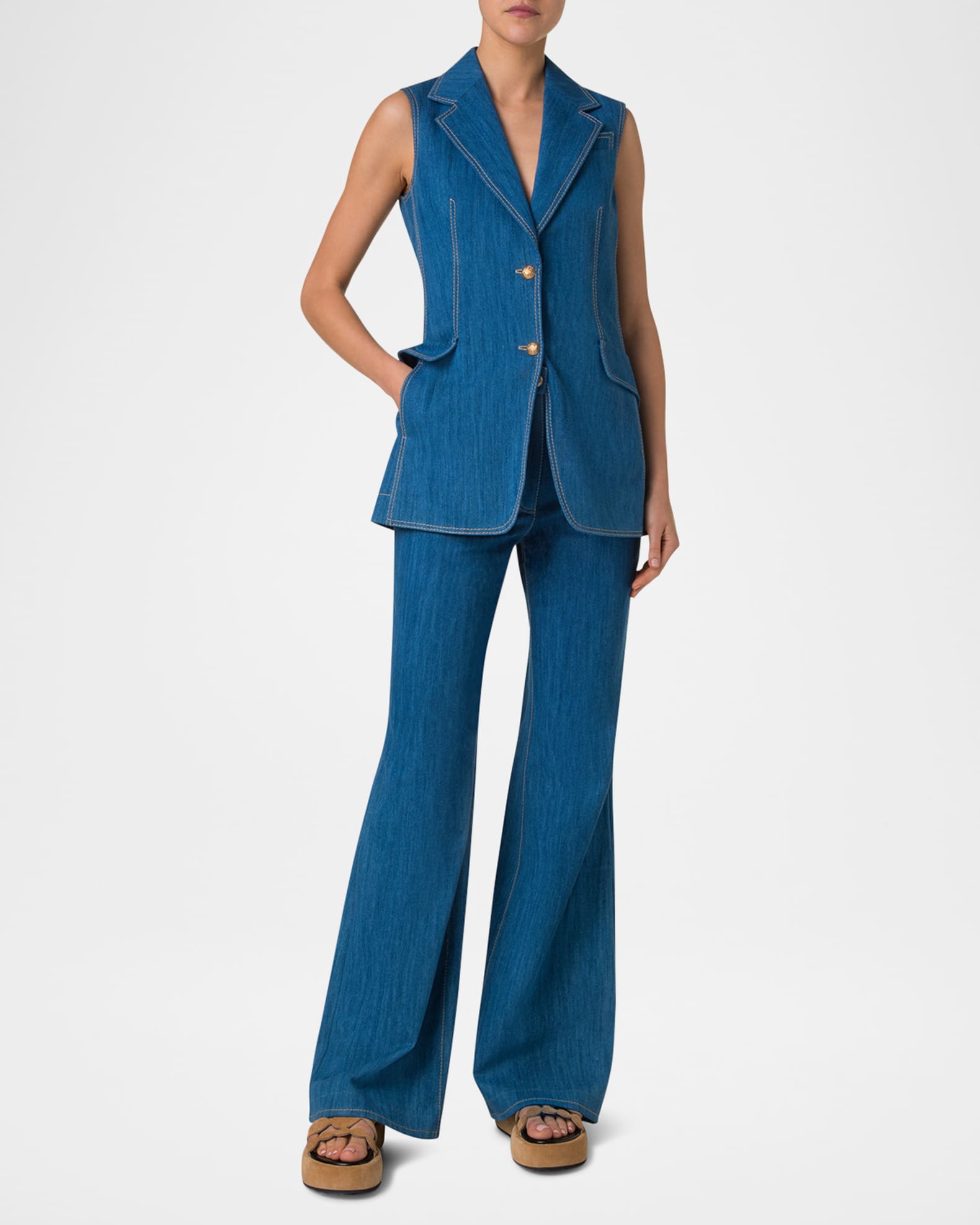Washed Cotton Denim Single Breasted Vest 1