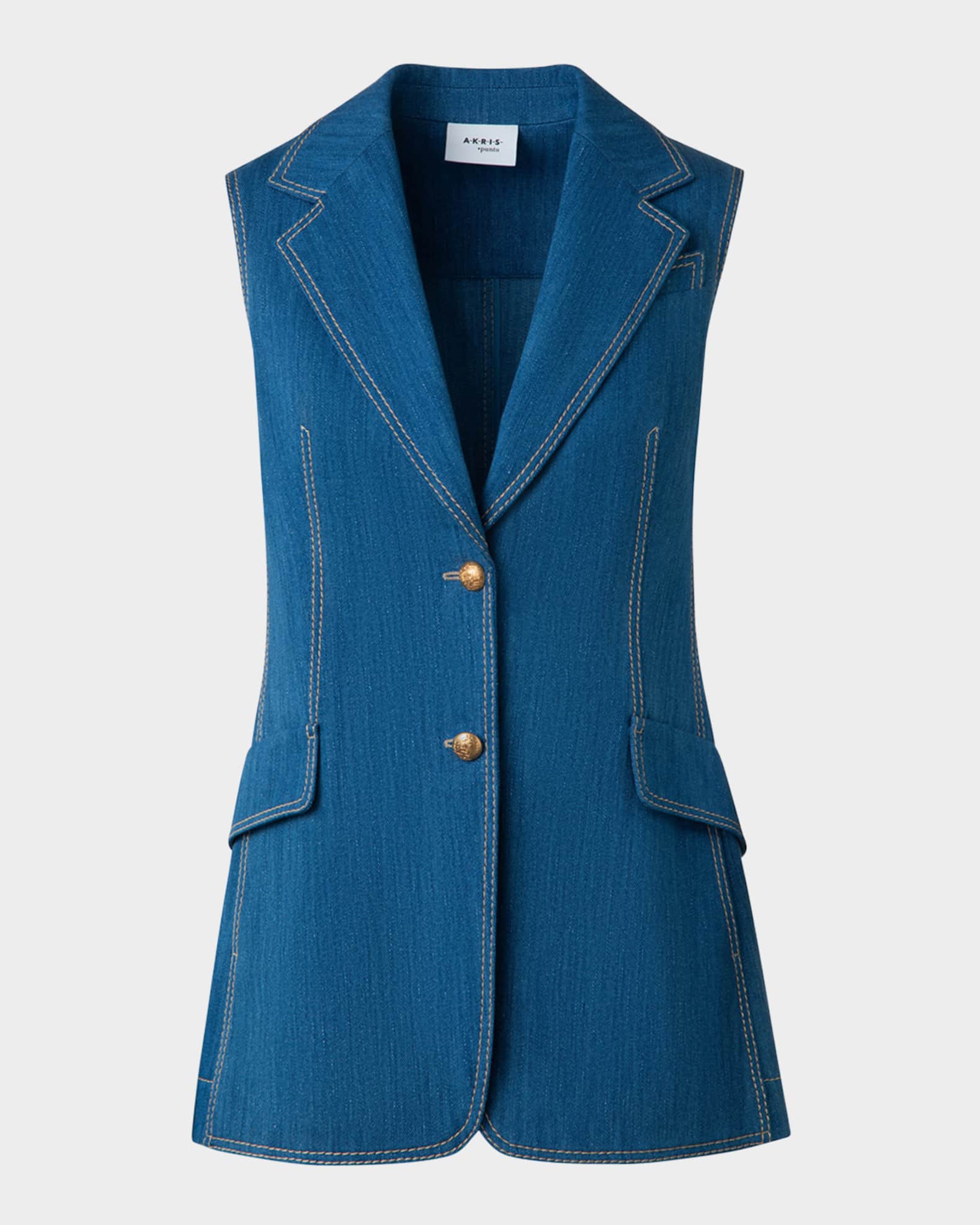 Washed Cotton Denim Single Breasted Vest 0