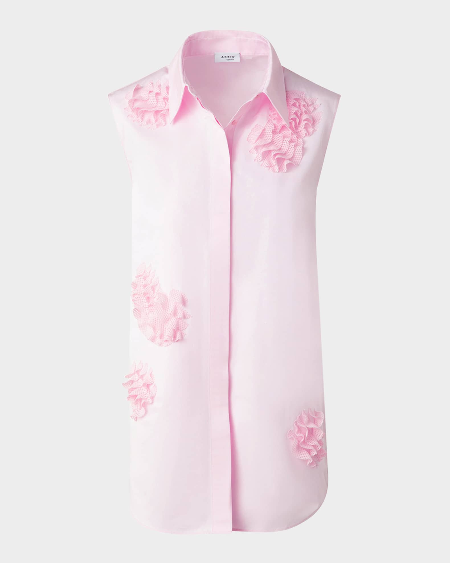 3D Carnation Applique Sleeveless Button-Down Blouse 0