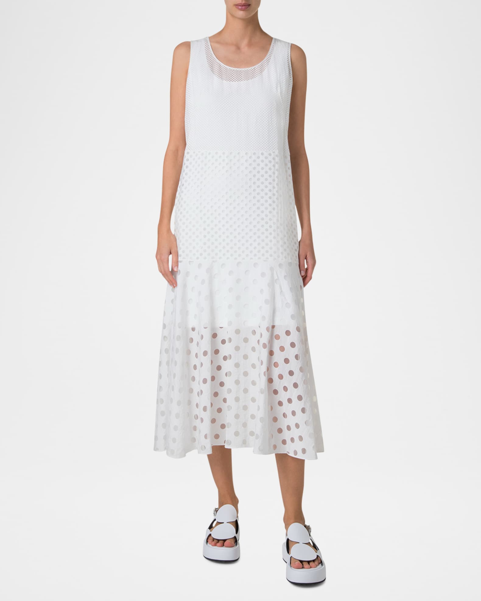 Polka Dot Organzino Sleeveless Midi Dress 1