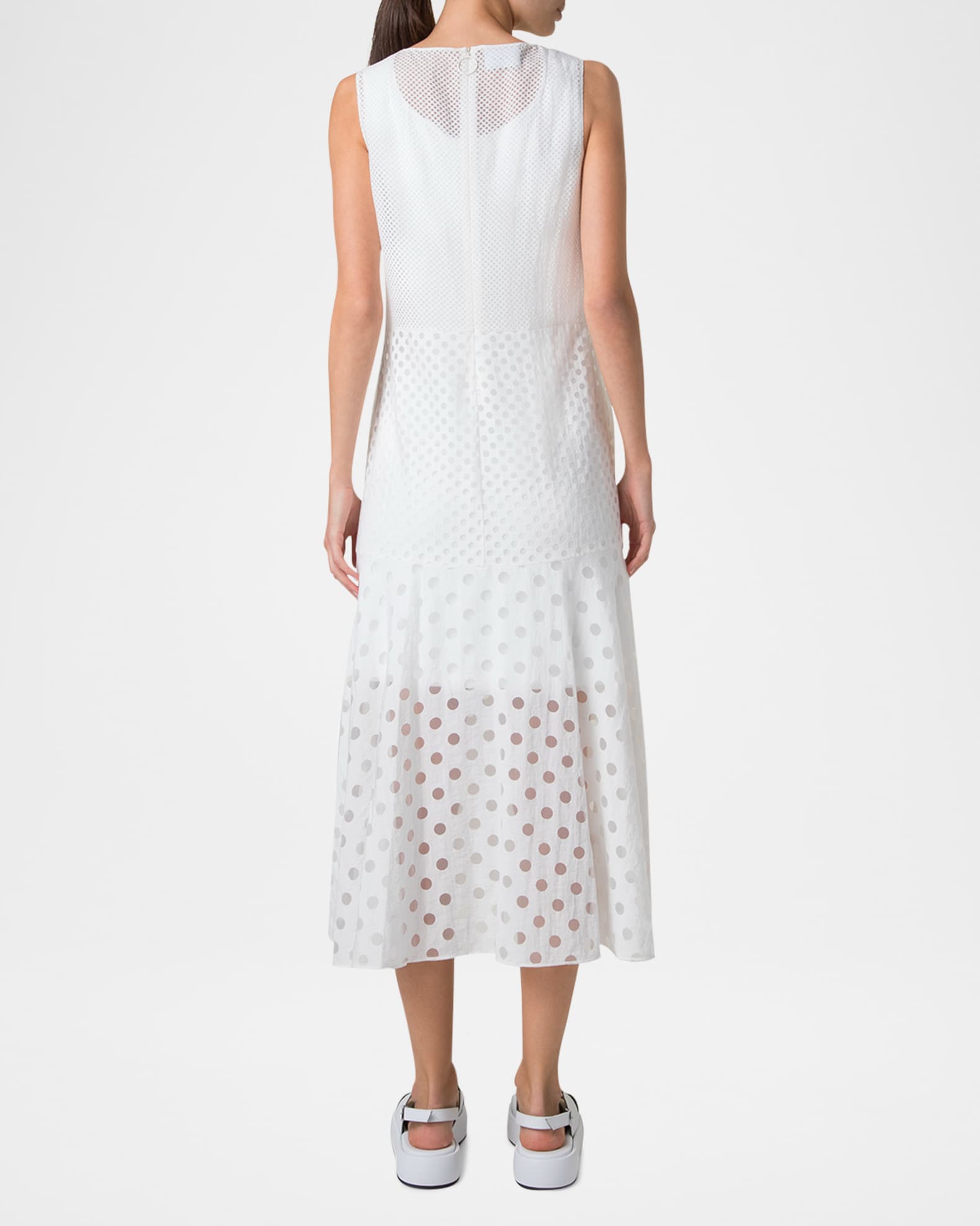 Akris punto Polka Dot Organzino Sleeveless Midi Dress | Neiman Marcus