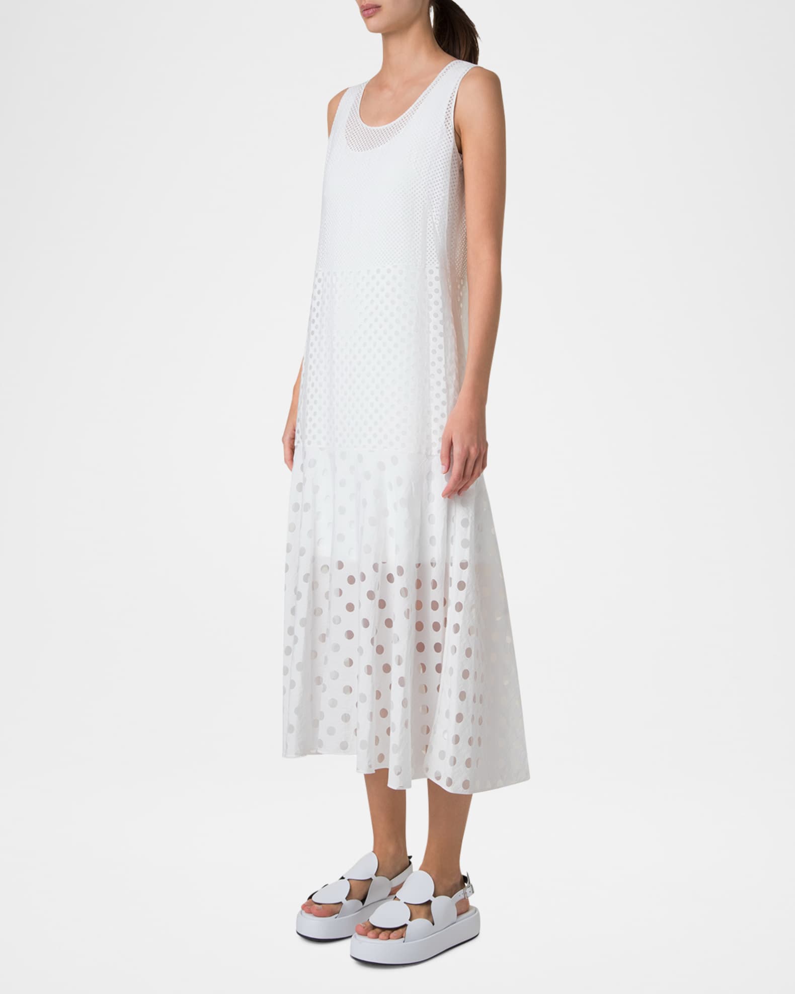 Akris punto Polka Dot Organzino Sleeveless Midi Dress | Neiman Marcus