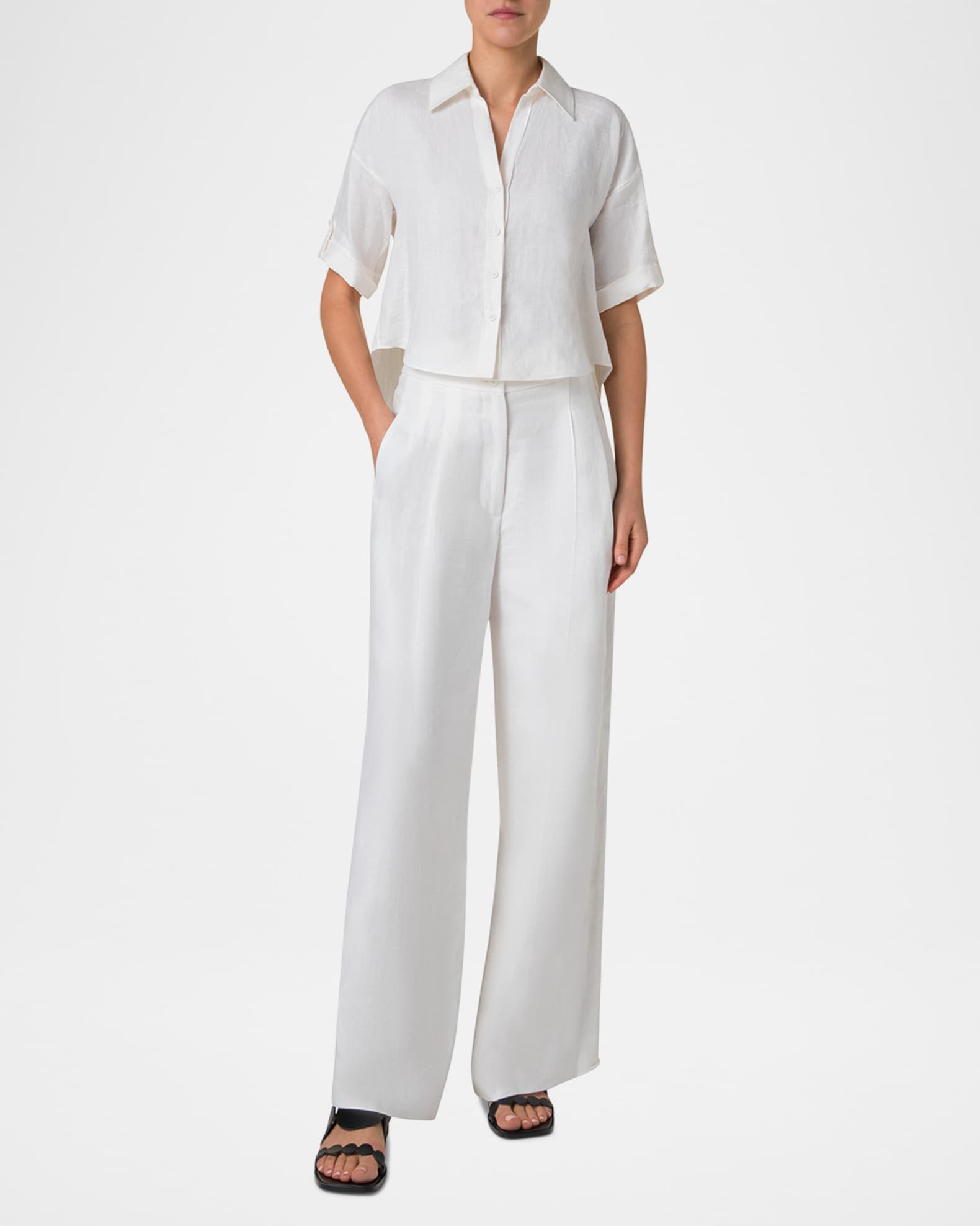 Short-Sleeve High-Low Button-Down Blouse 1