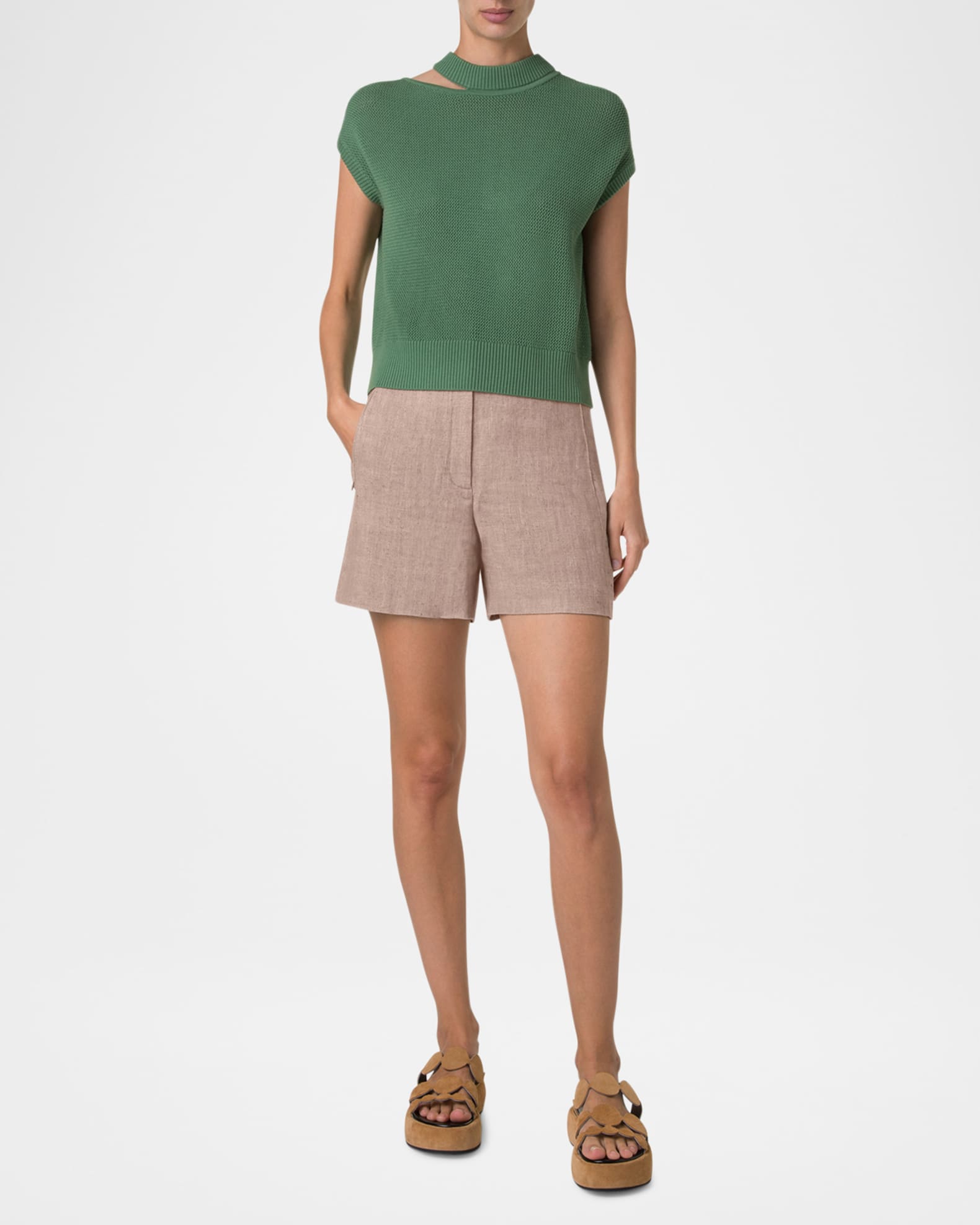 Slash Cutout Short-Sleeve Cool Wool Mesh Knit Sweater 1