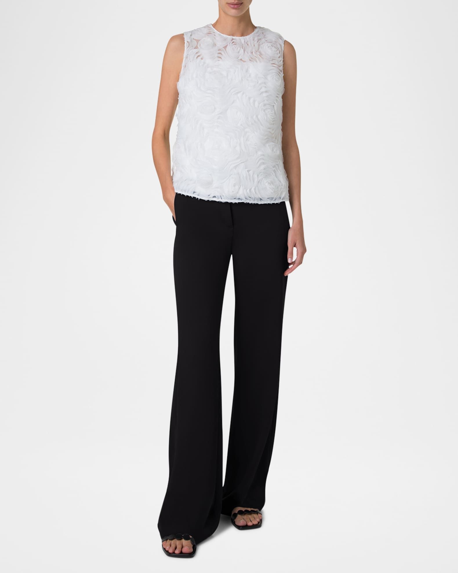 3D Carnation Tulle Embroidery Sleeveless Blouse 1