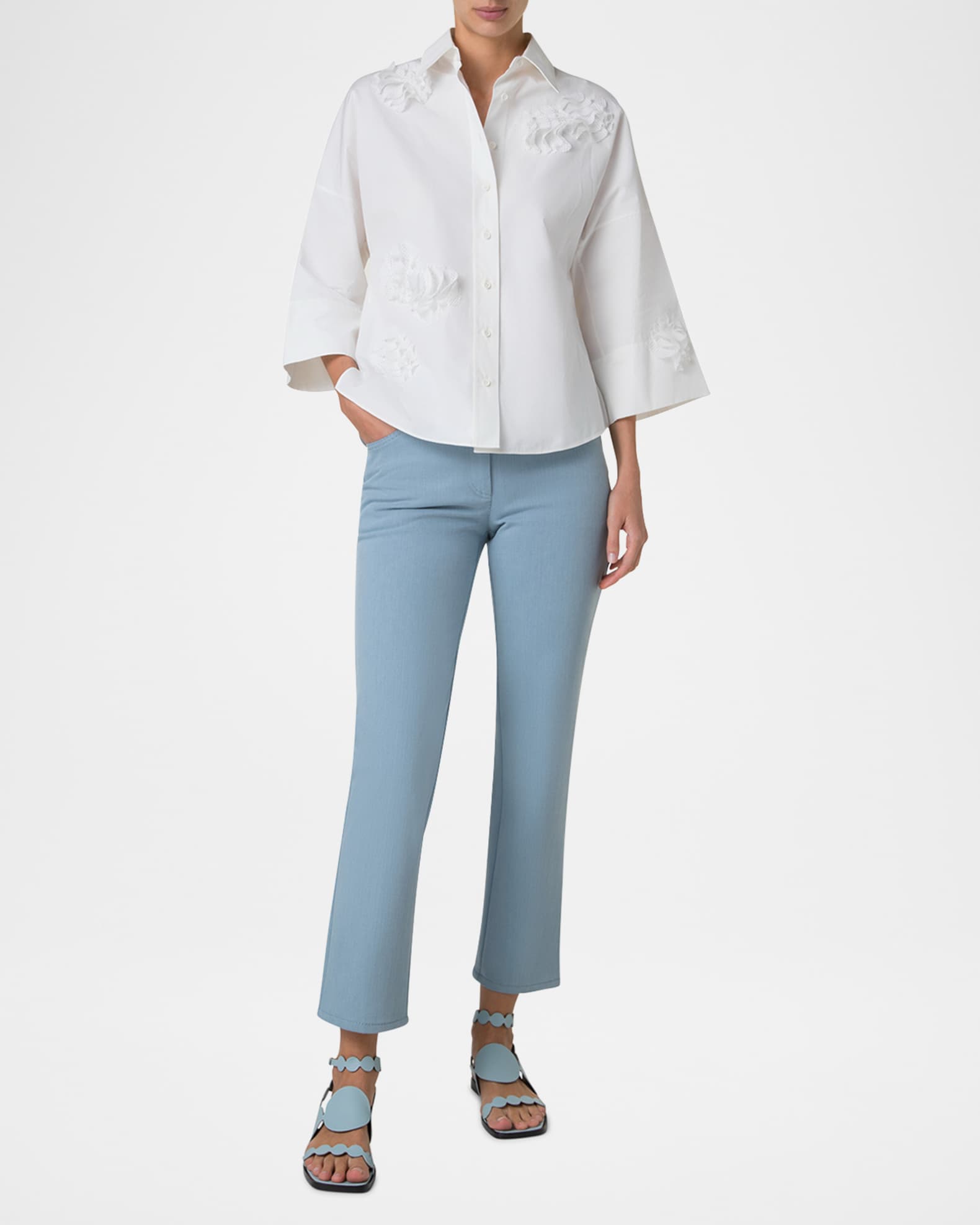 Carnation Applique Button-Down Cotton Shirt 1