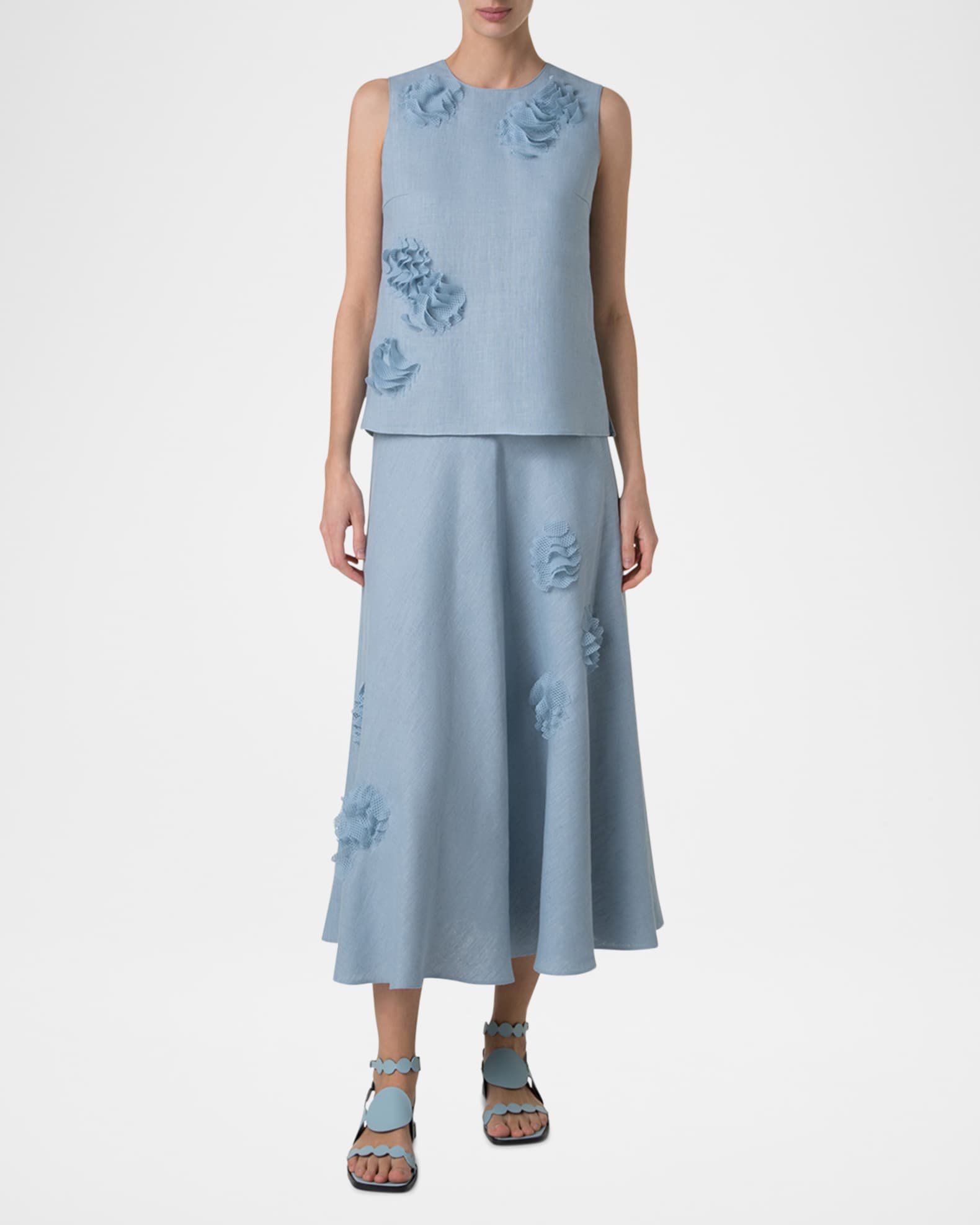 3D Carnation Raw Linen Midi Skirt 1