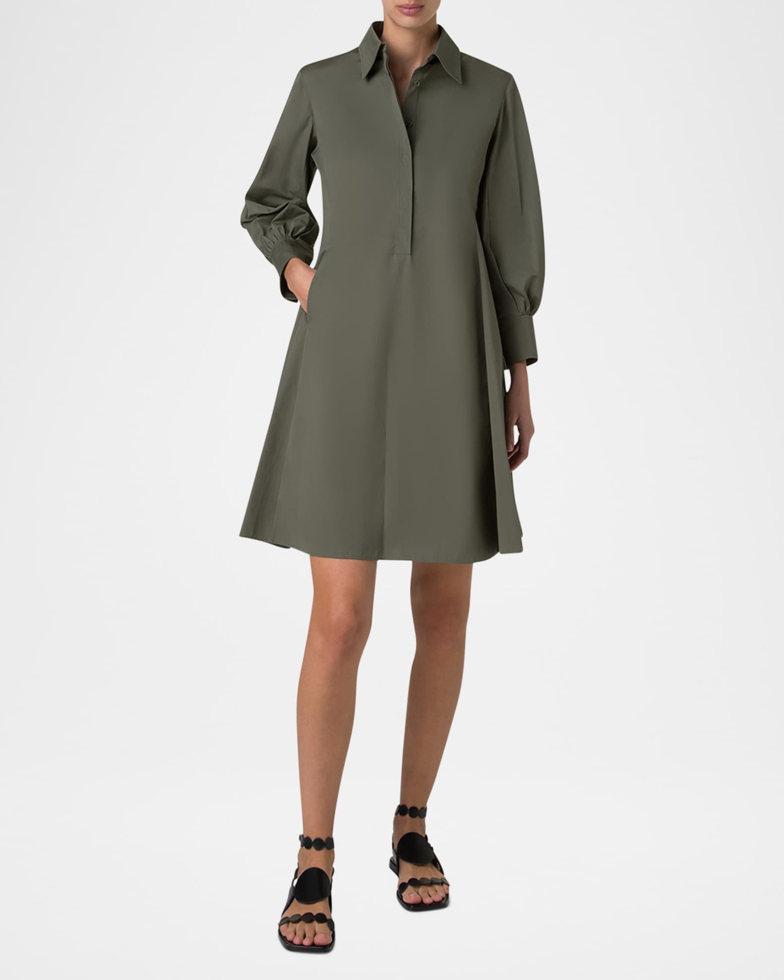 Long-Sleeve Heavy Cotton Poplin Mini Shirtdress 1