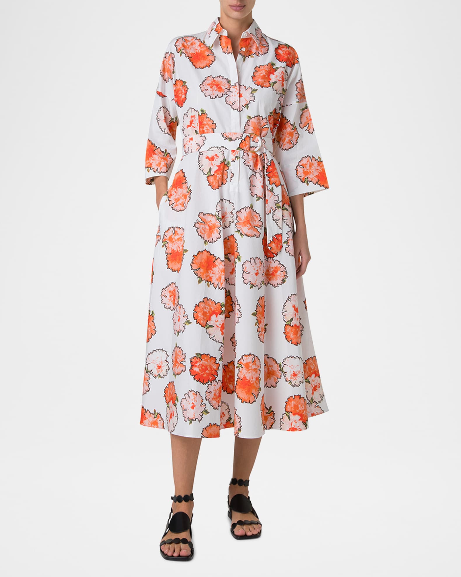 Carnation Print Belted Midi Dress 1