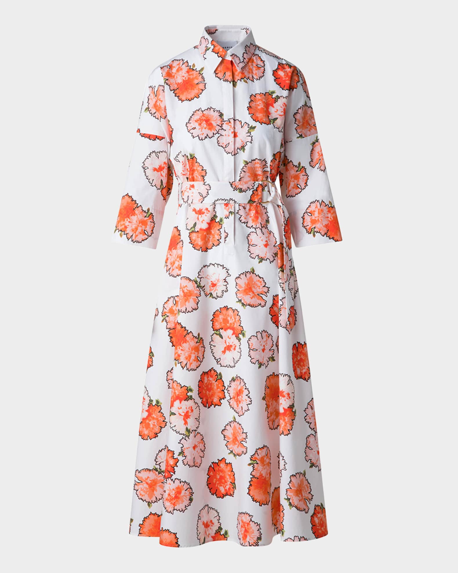 Carnation Print Belted Midi Dress 0