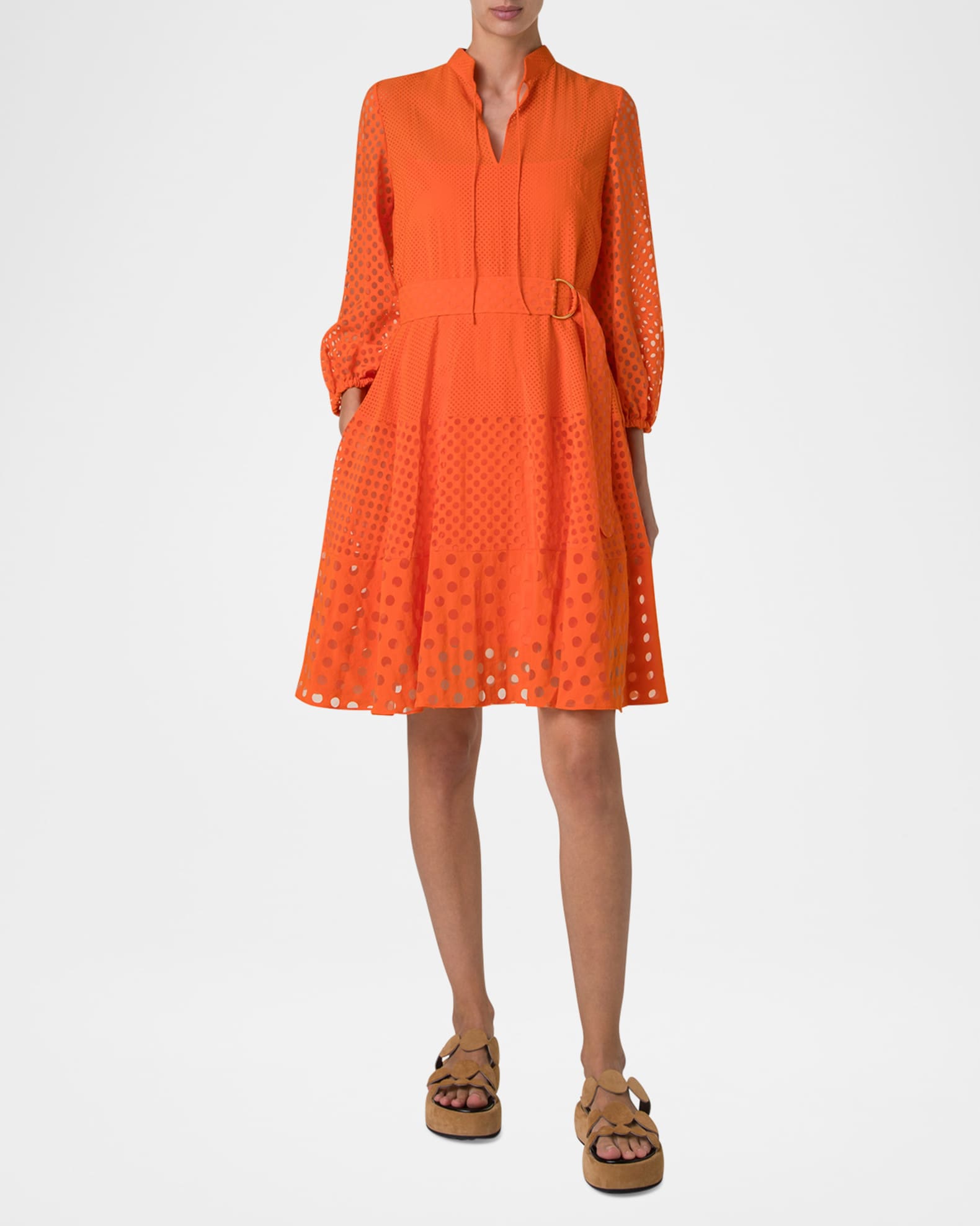 Polka Dot Organzino Belted Shirt Dress 1
