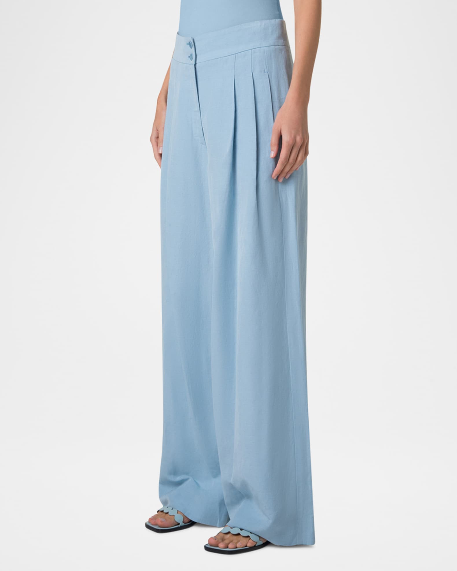 Florence Pleated Linen Wide Straight-Leg Pants 1