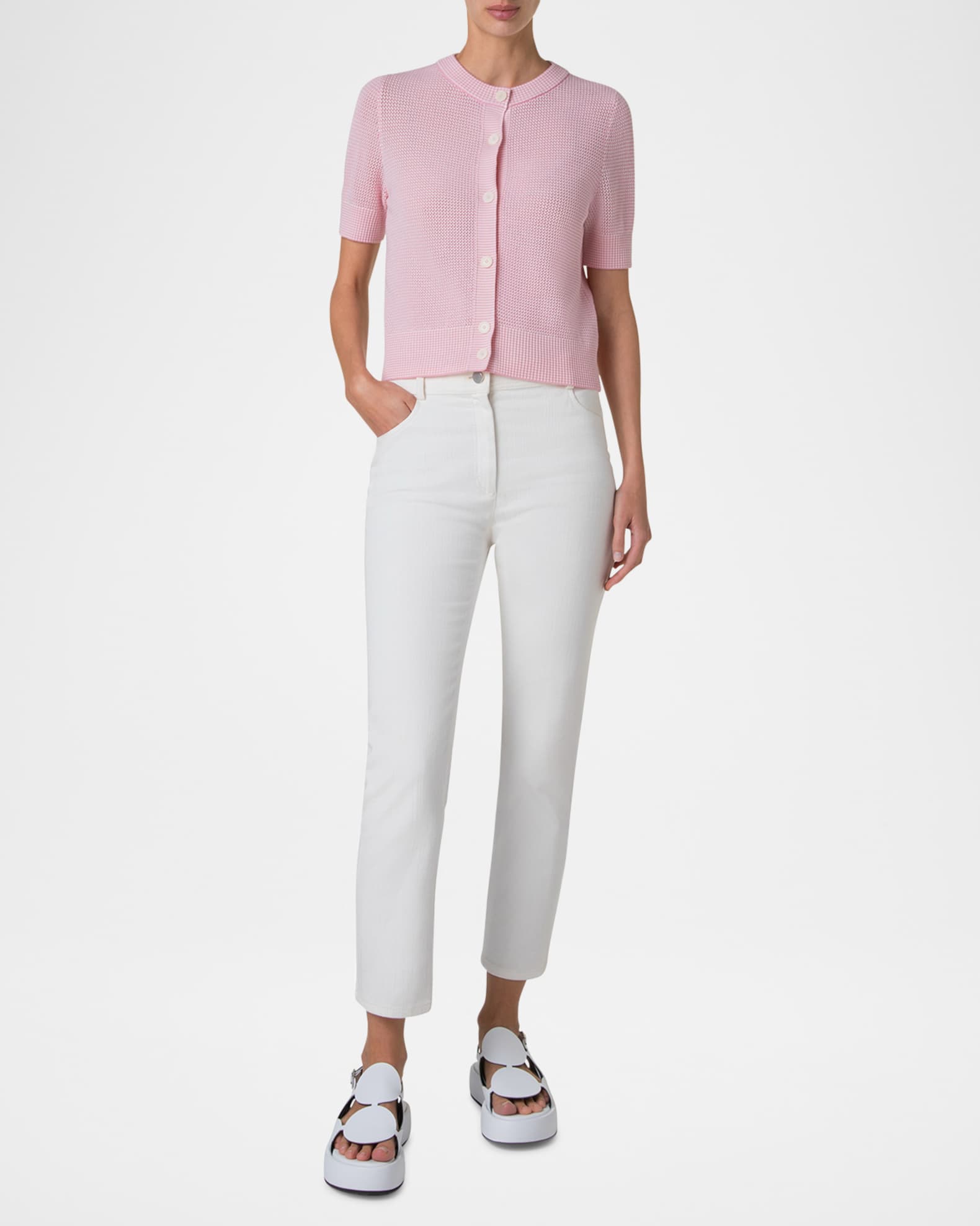 Mesh Short-Sleeve Merino Wool Cardigan 1