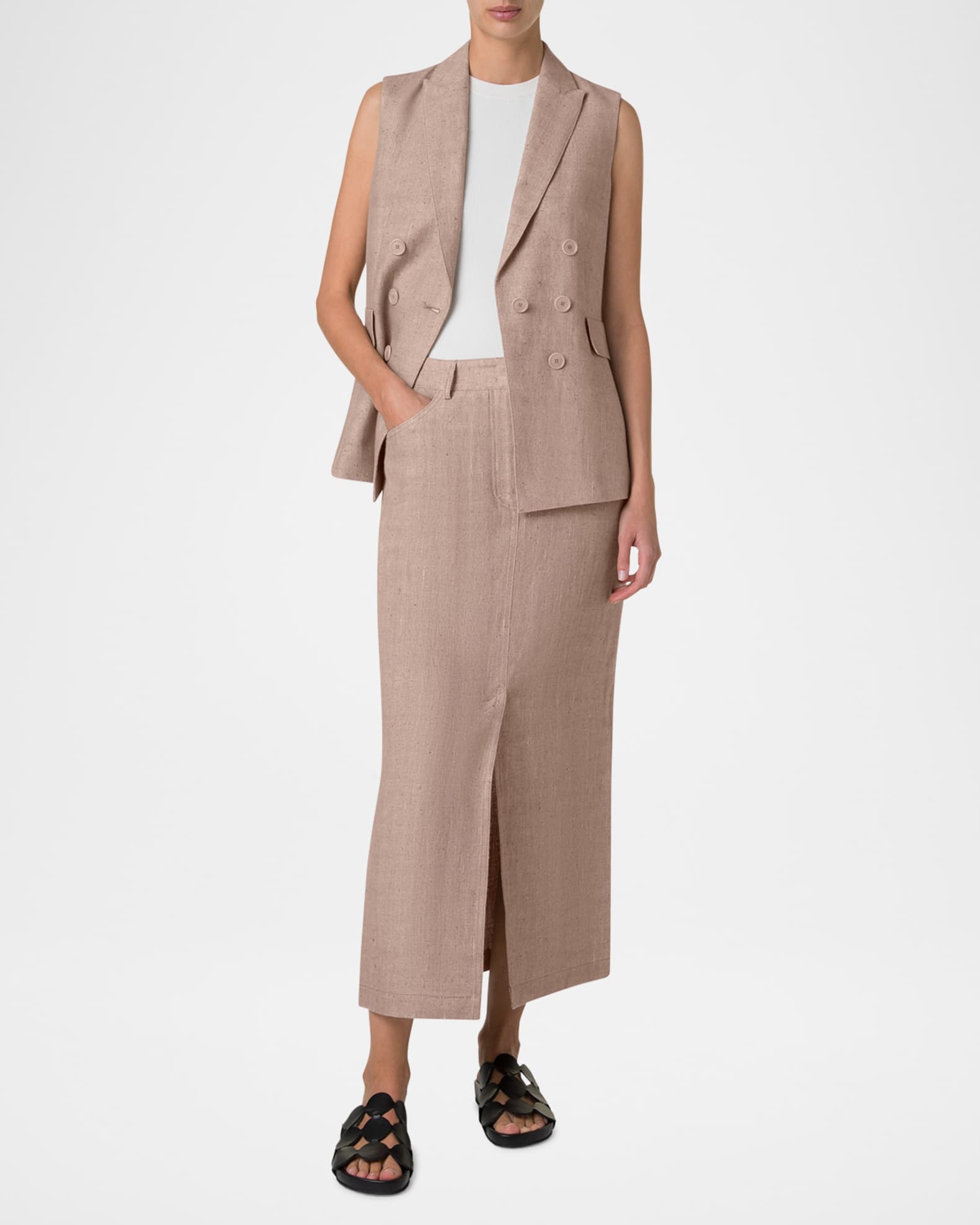 One-Button Washed Raw Linen Vest 1