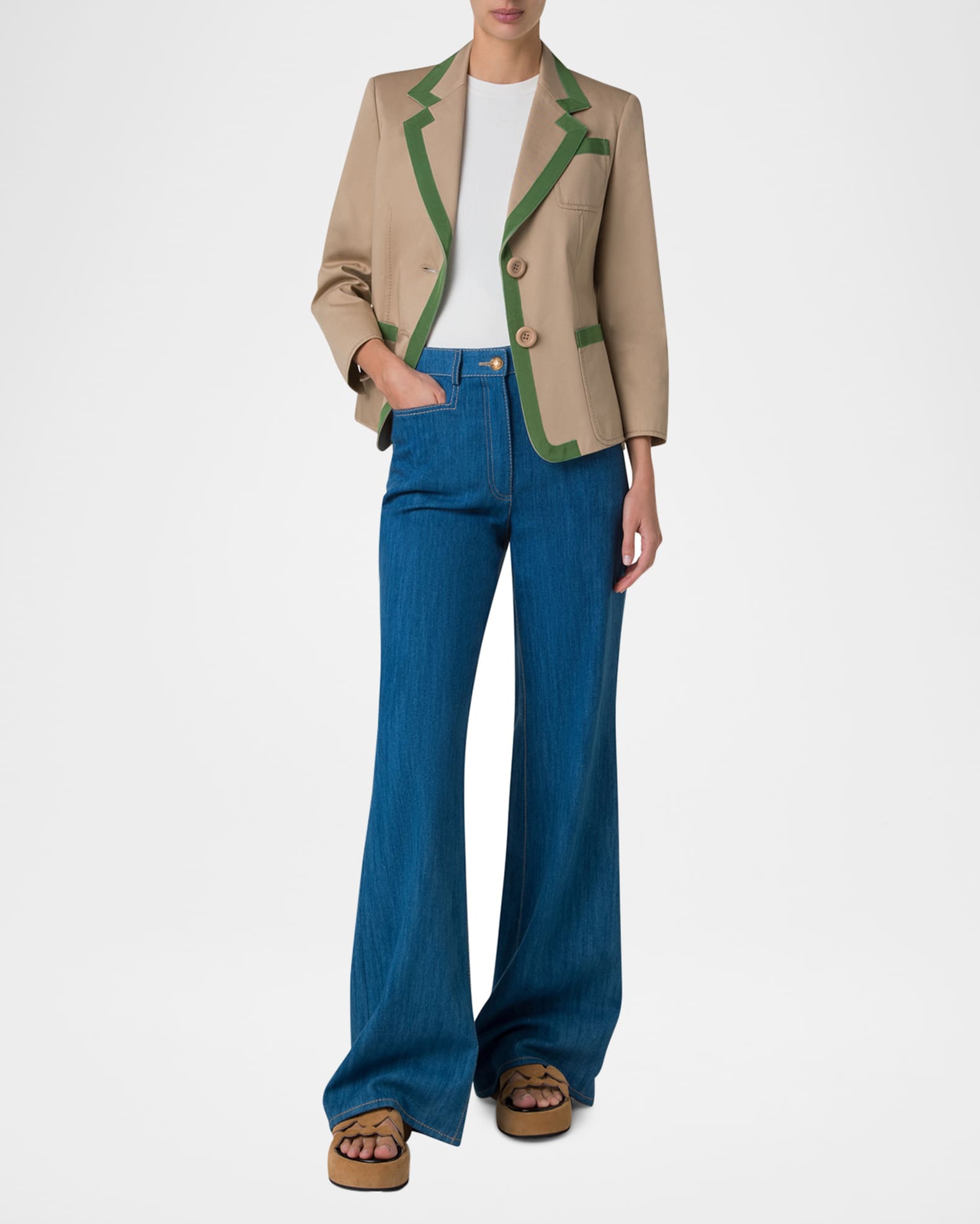 Grosgrain Trim Cotton Gabardine Single-Breasted Blazer 1