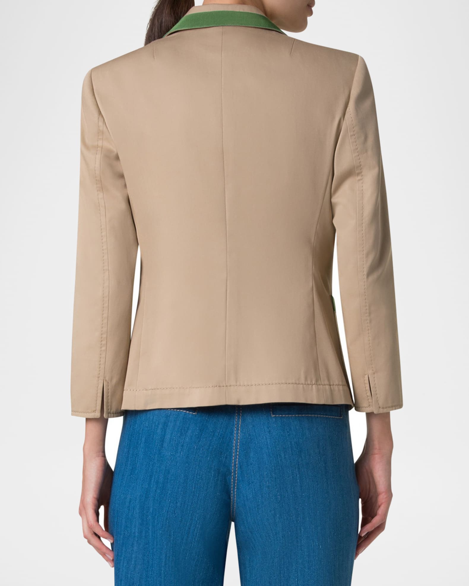 Akris punto Grosgrain Trim Cotton Gabardine Single-Breasted