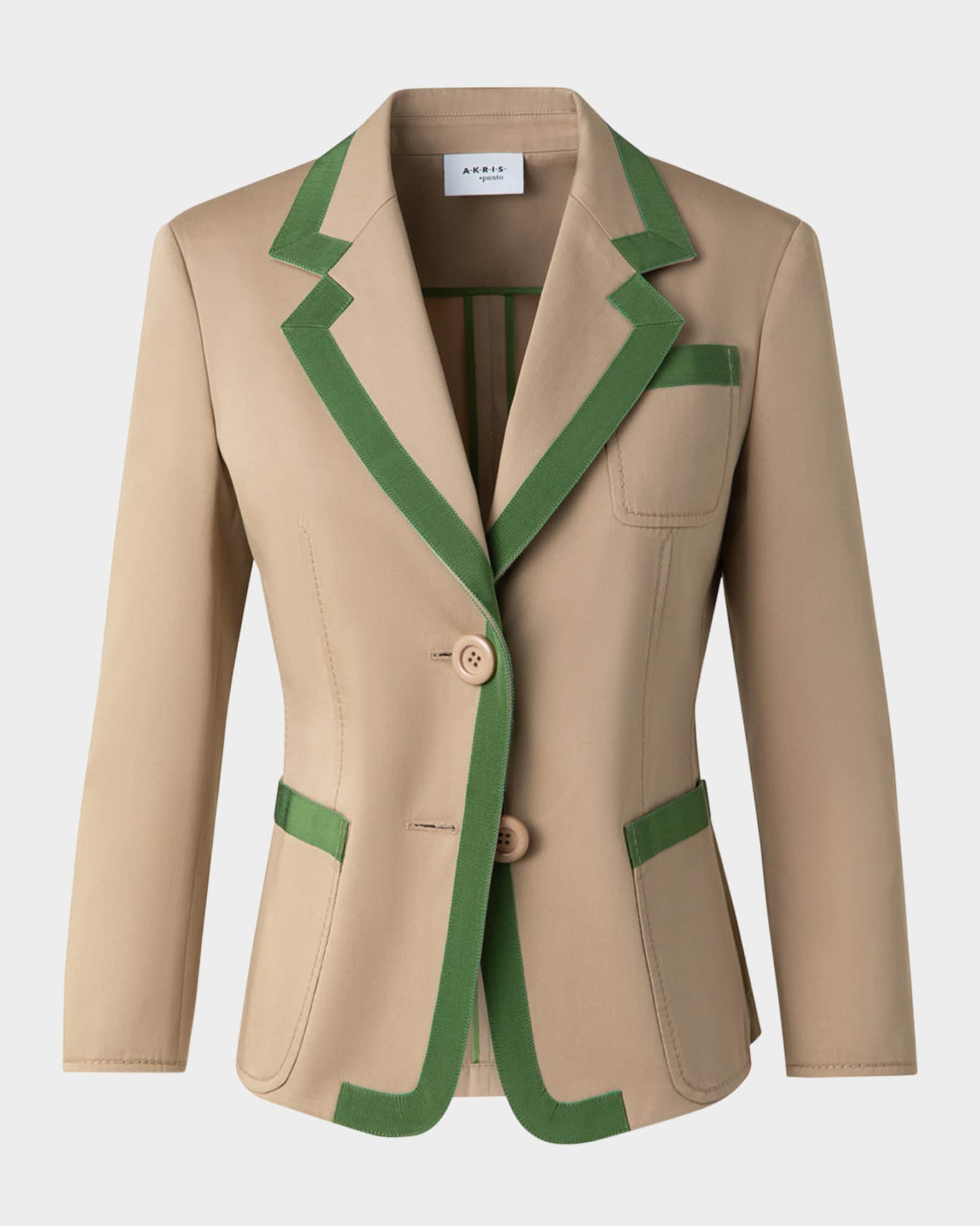Grosgrain Trim Cotton Gabardine Single-Breasted Blazer 0