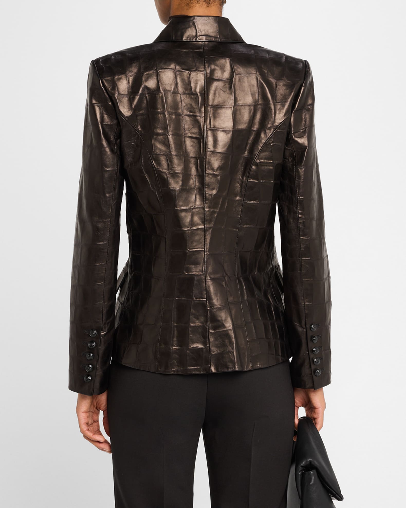L'Agence Kenzie Croc-Embossed Faux Leather Double-Breasted