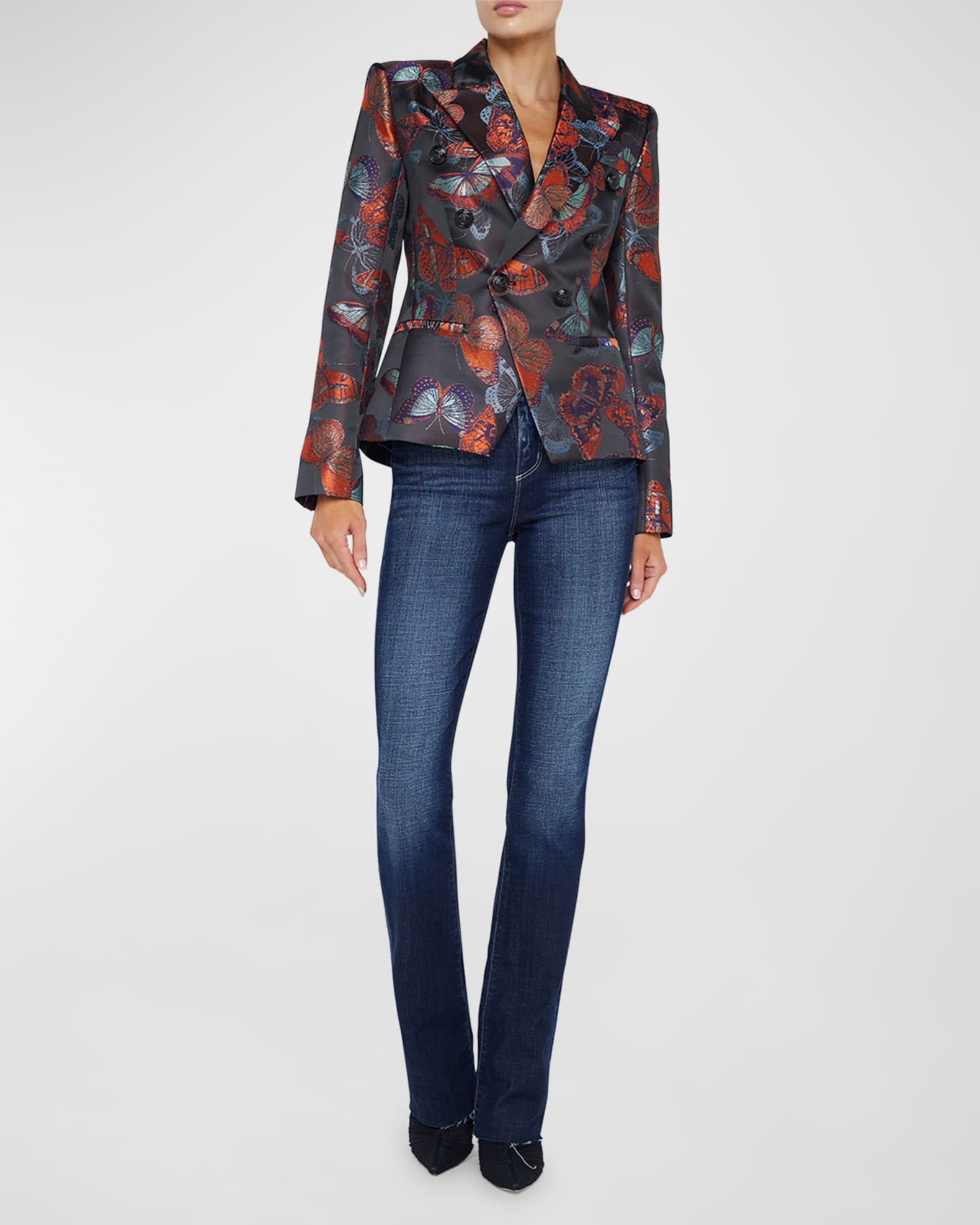 L Agence Marie Butterfly Jacquard Double Breasted Blazer Neiman Marcus
