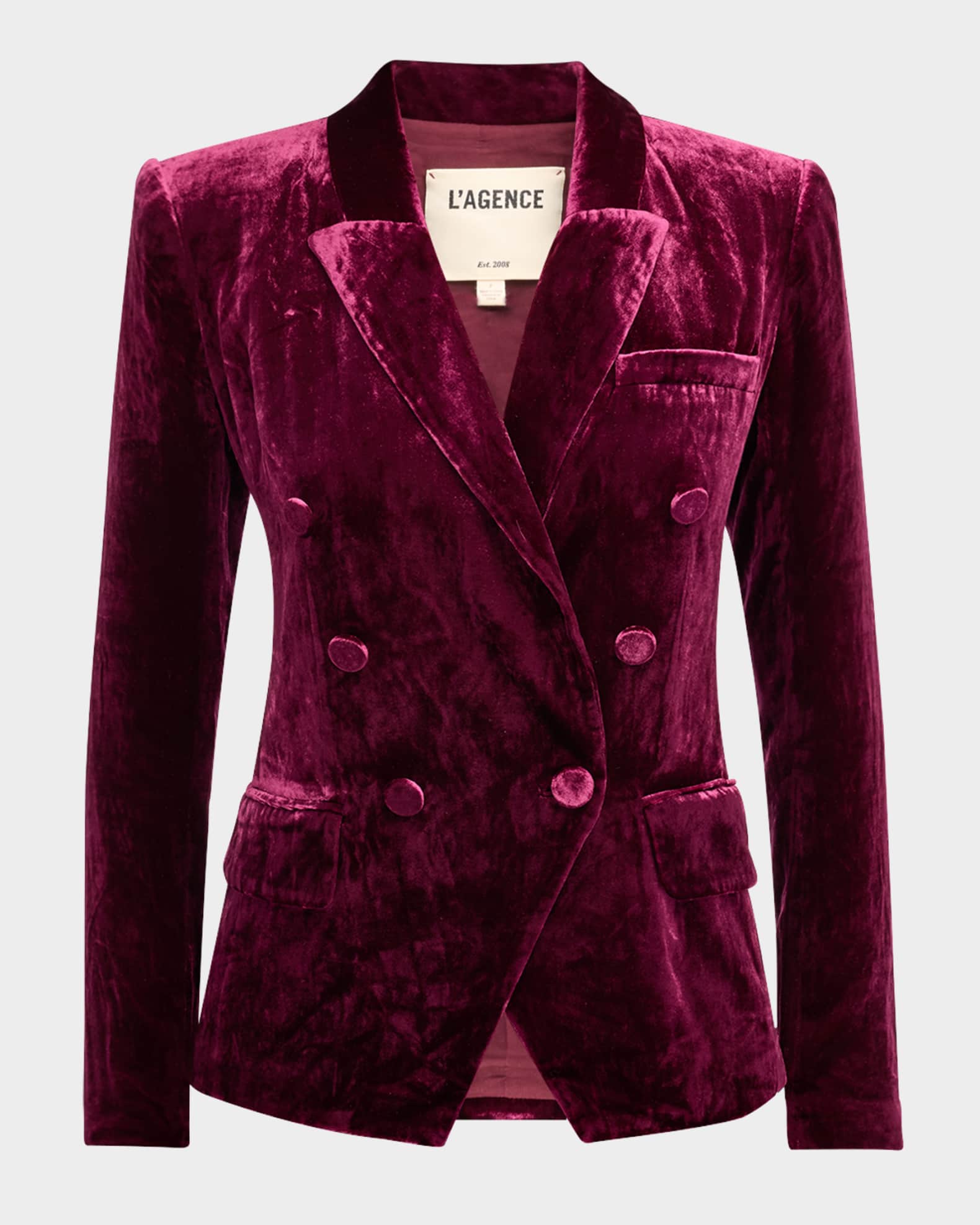 L'Agence Kenzie Double-Breasted Velvet Blazer | Neiman Marcus