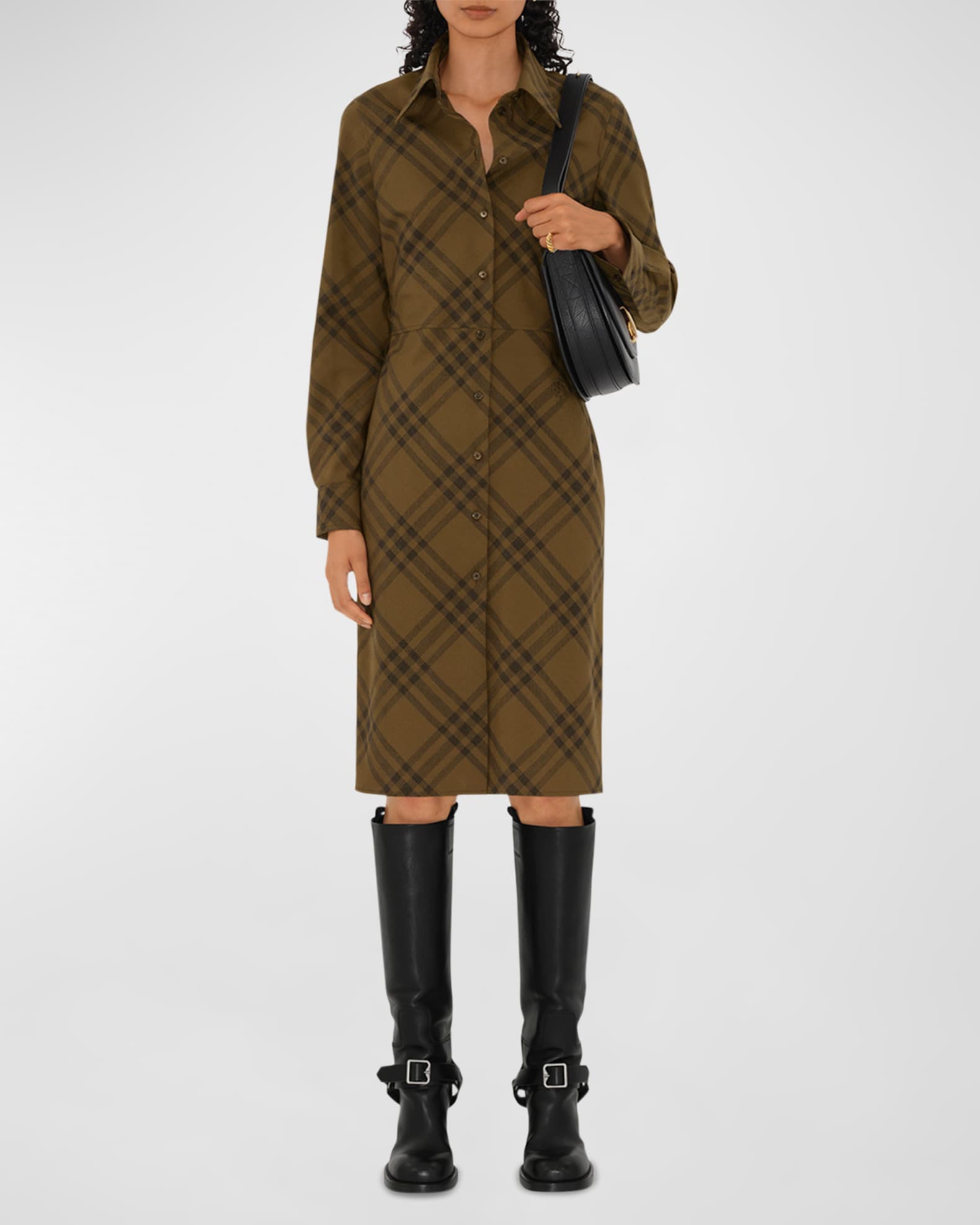 Burberry Check Long-Sleeve Shirtdress | Neiman Marcus
