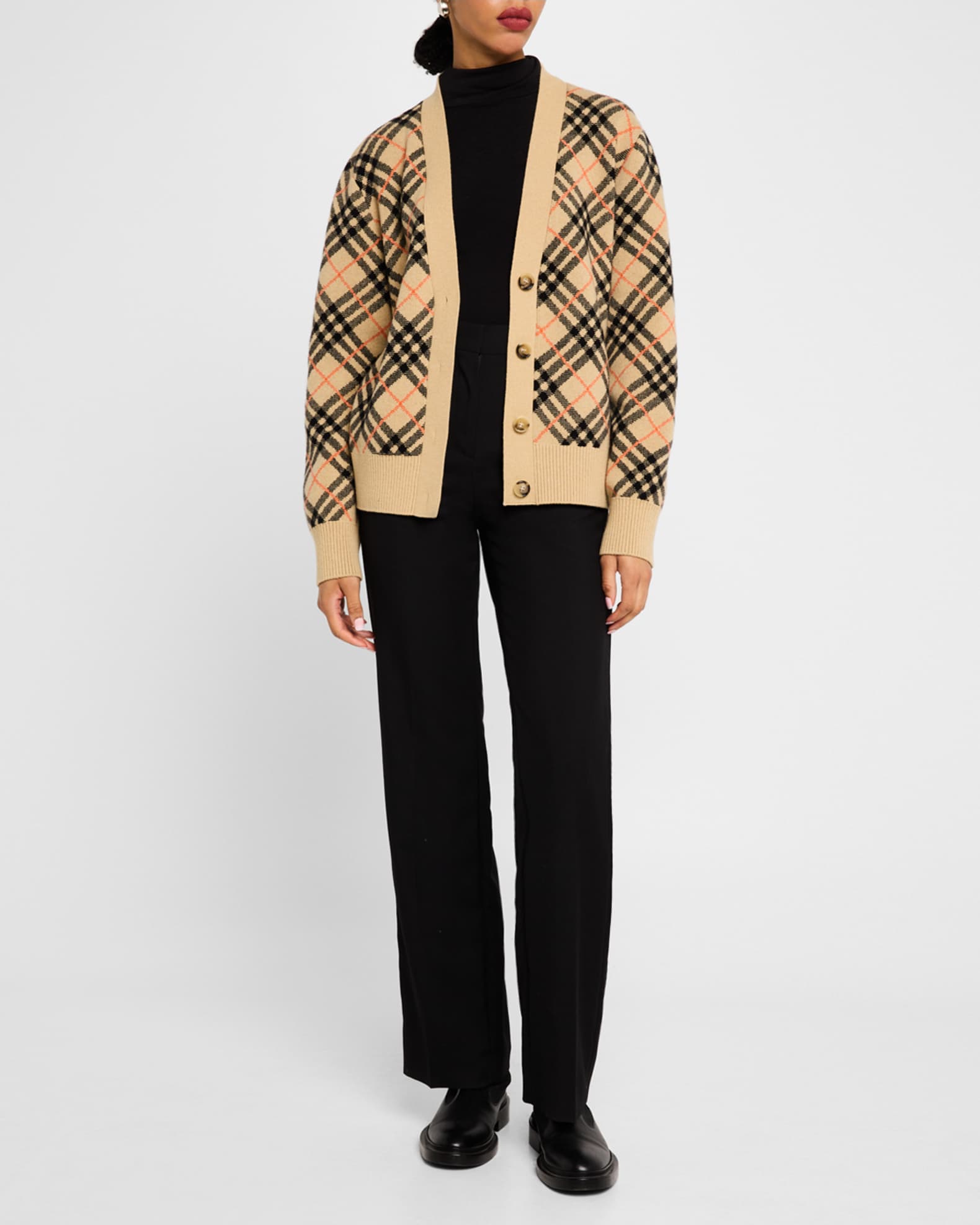 Check Jacquard Cashmere Cardigan