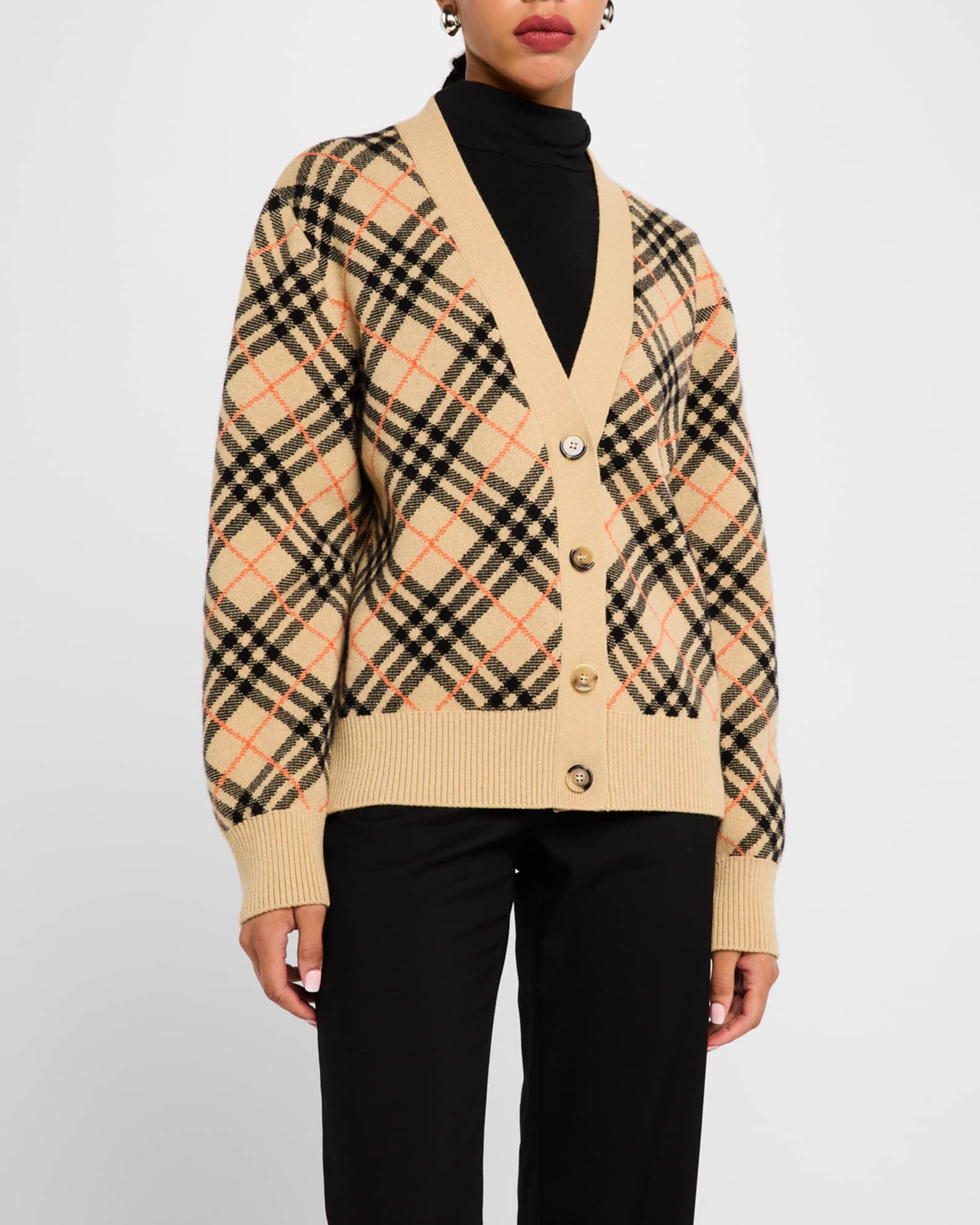 Check Jacquard Cashmere Cardigan