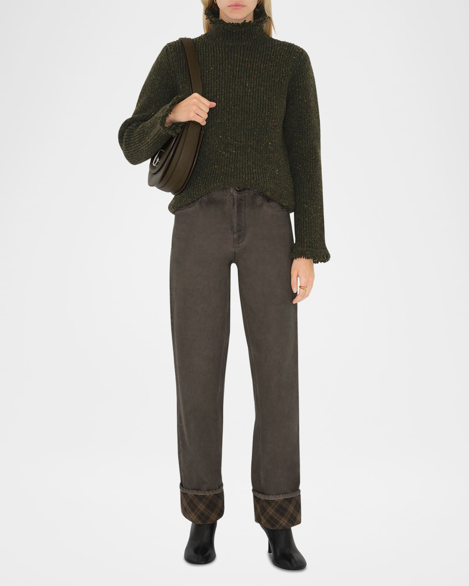 Burberry Fringe Trim 5GG Wool Turtleneck Sweater | Neiman Marcus