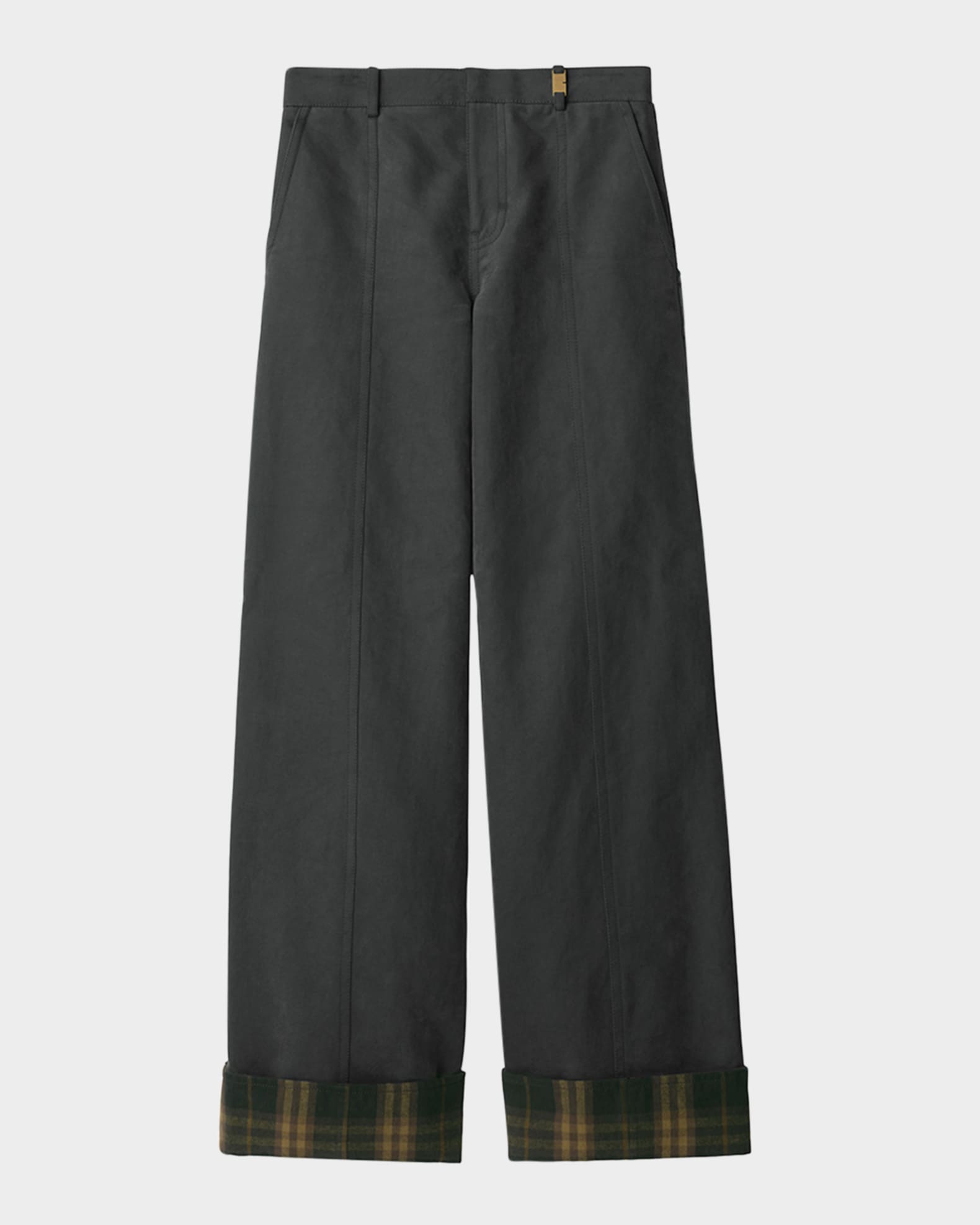 Burberry Check Cuff Wide-Leg Trousers | Neiman Marcus