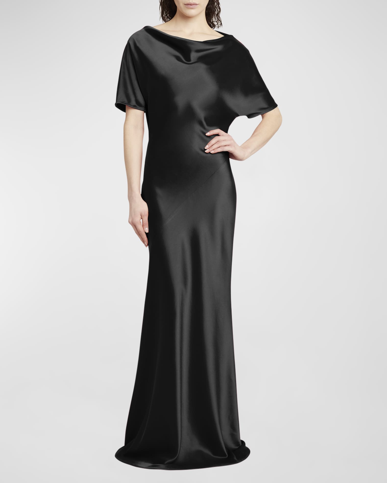 Kiton Cowl Neck Satin Gown Blk