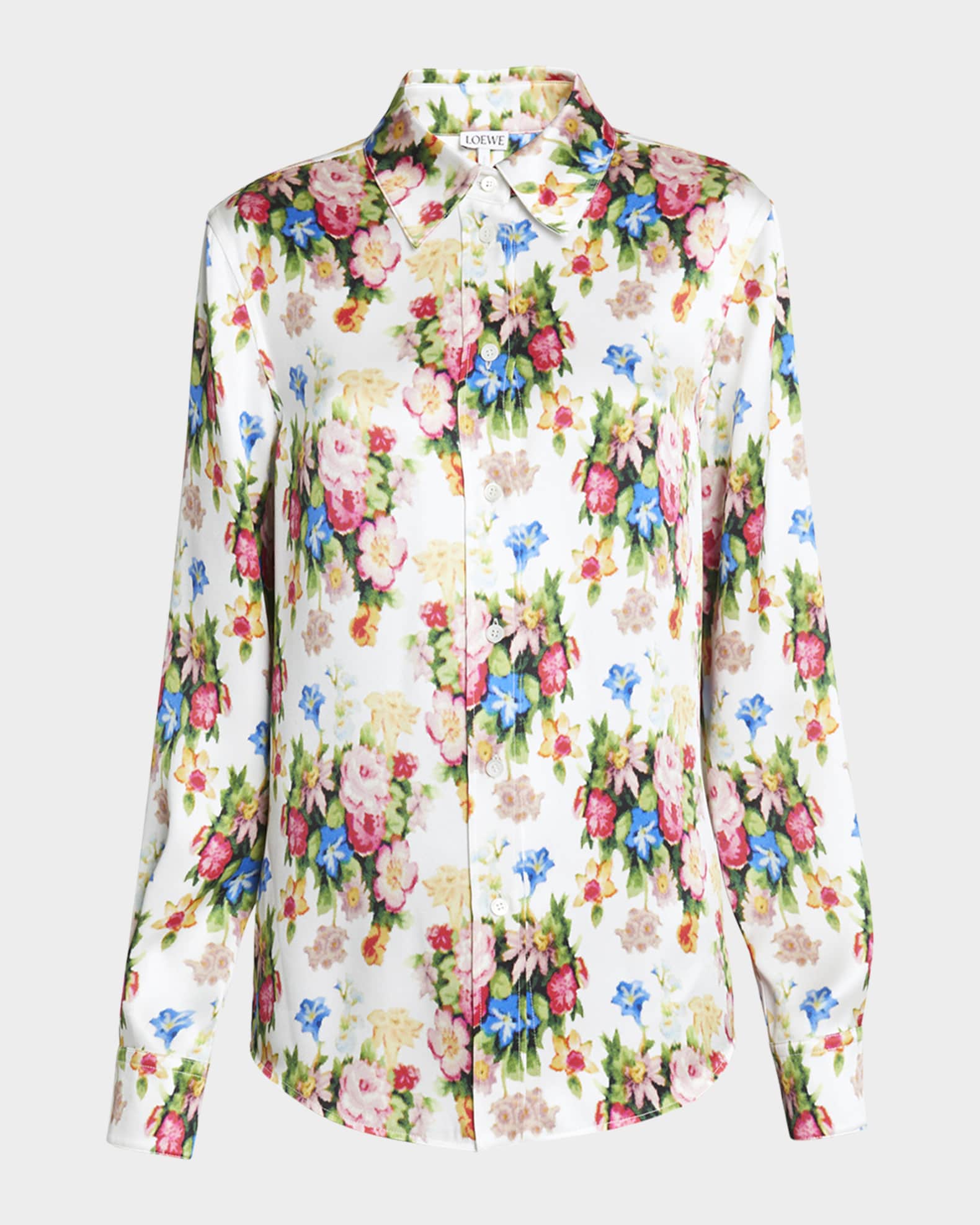Loewe Floral-Print Button-Down Silk Blouse | Neiman Marcus
