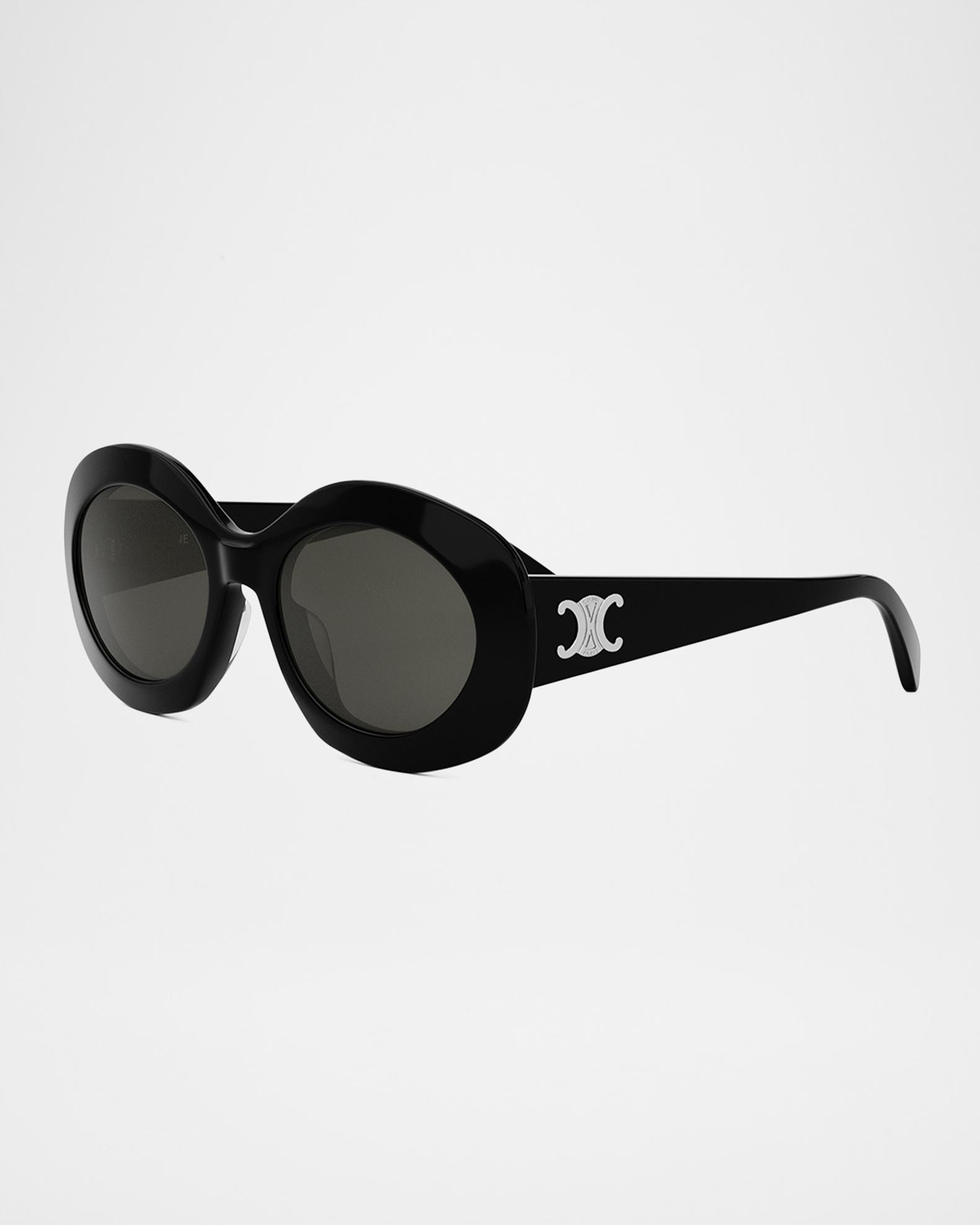 Celine Black Round Acetate Sunglasses with Gold Logo Celine Black Acetate Oval Logo Plaque Sunglasses main image 2