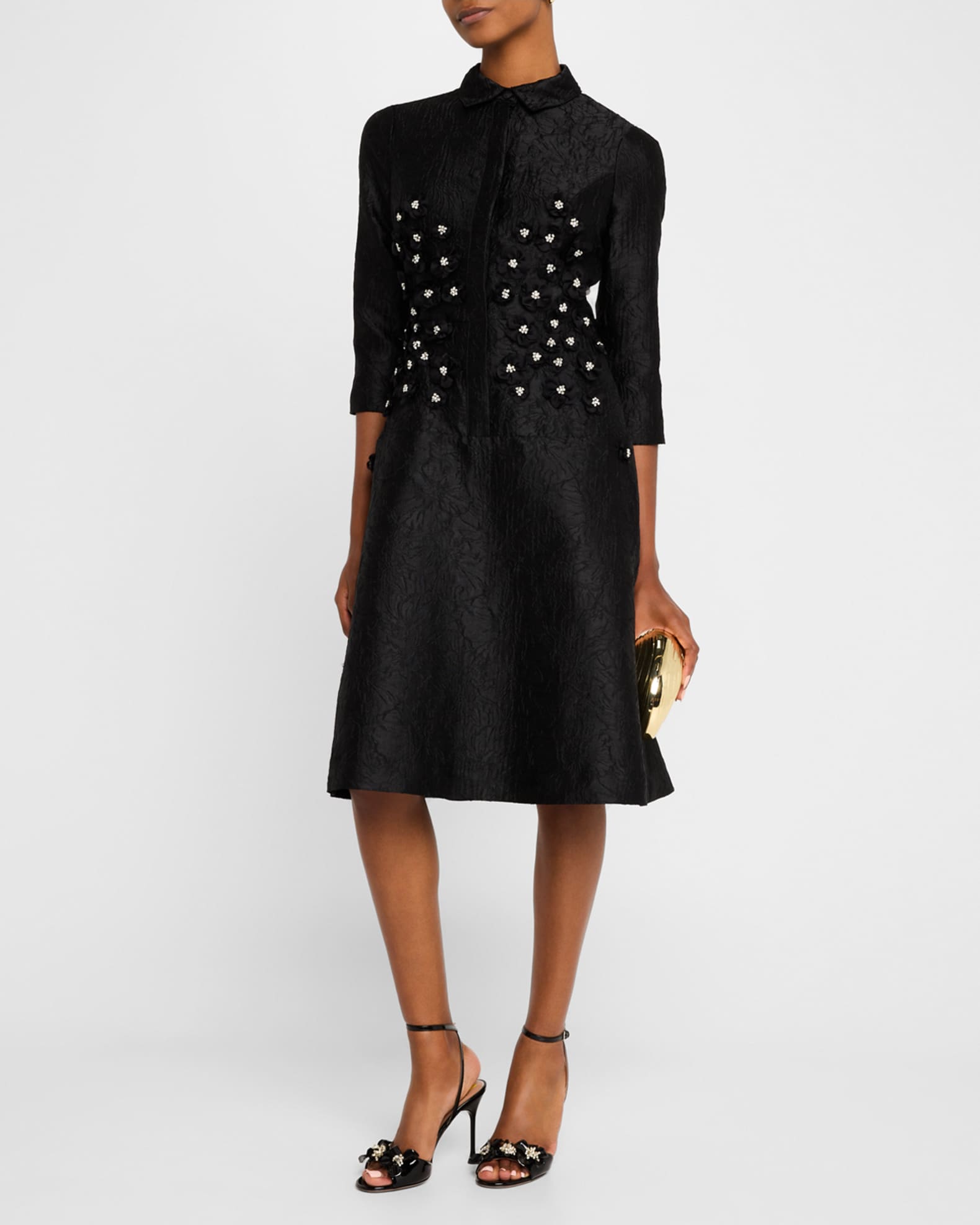 Rickie Freeman for Teri Jon Floral Applique Jacquard Shirtdress