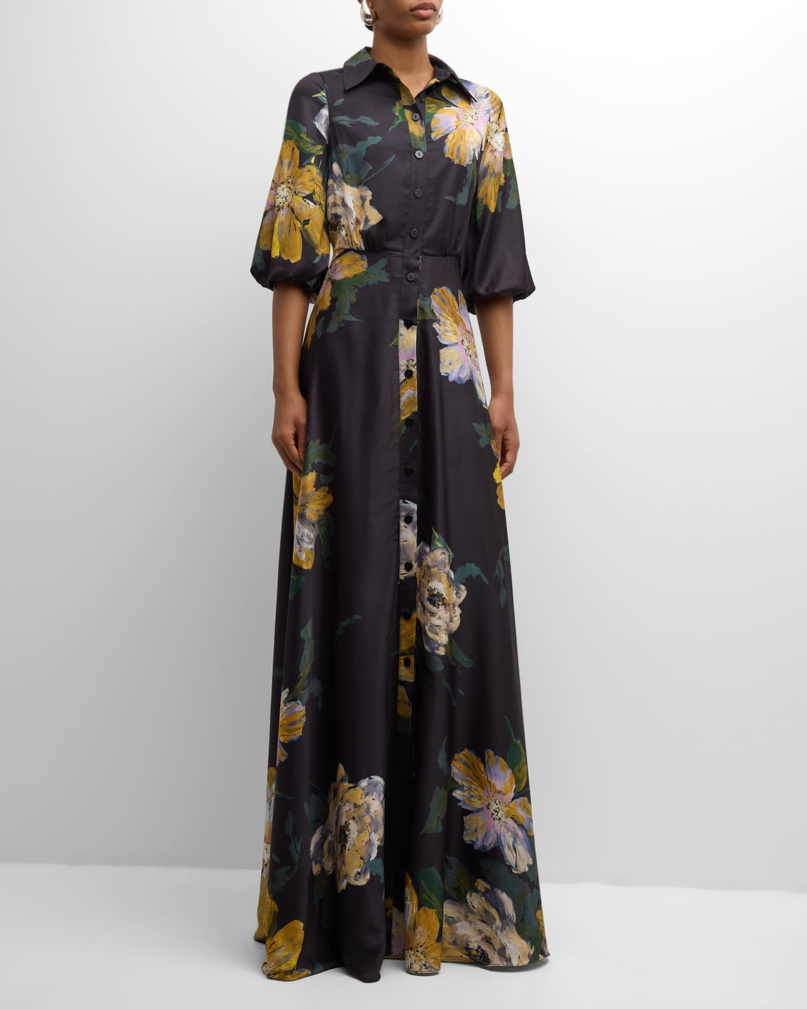 Floral-Print Chiffon Shirt Gown 1
