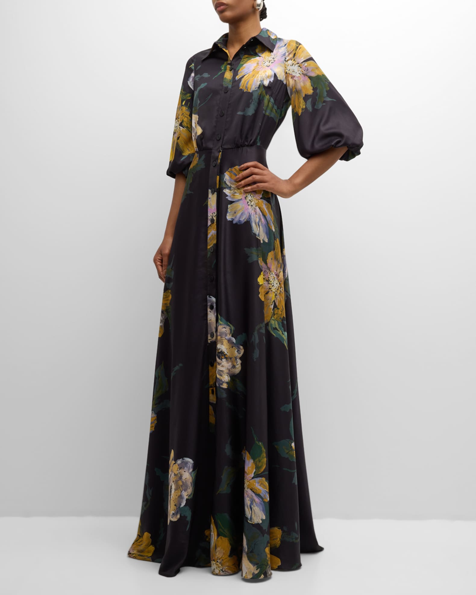 Floral Print Chiffon Shirt Gown