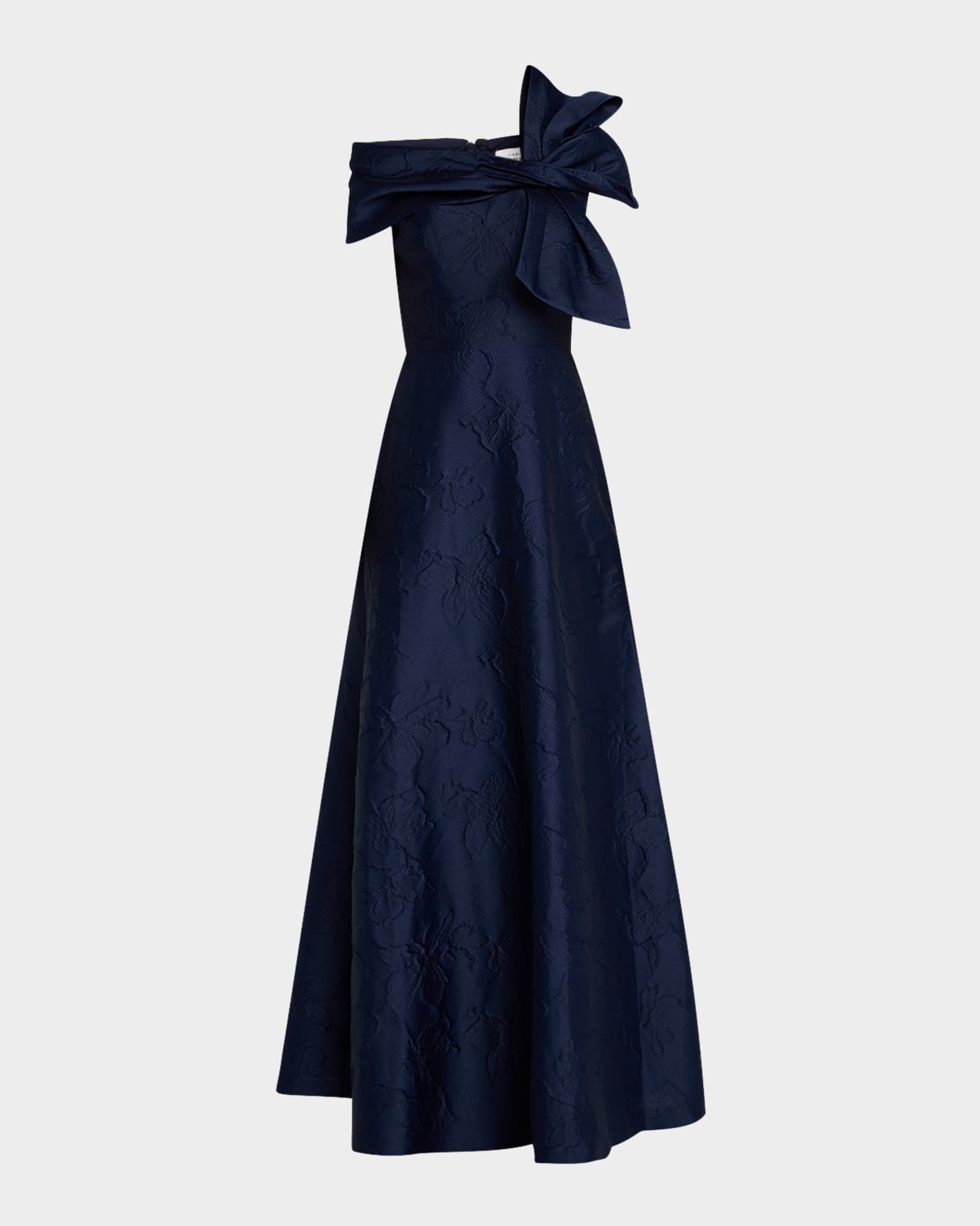 Rickie Freeman for Teri Jon Off Shoulder Floral Jacquard Bow Gown Blue Women s 4 Off The Shoulder Gowns