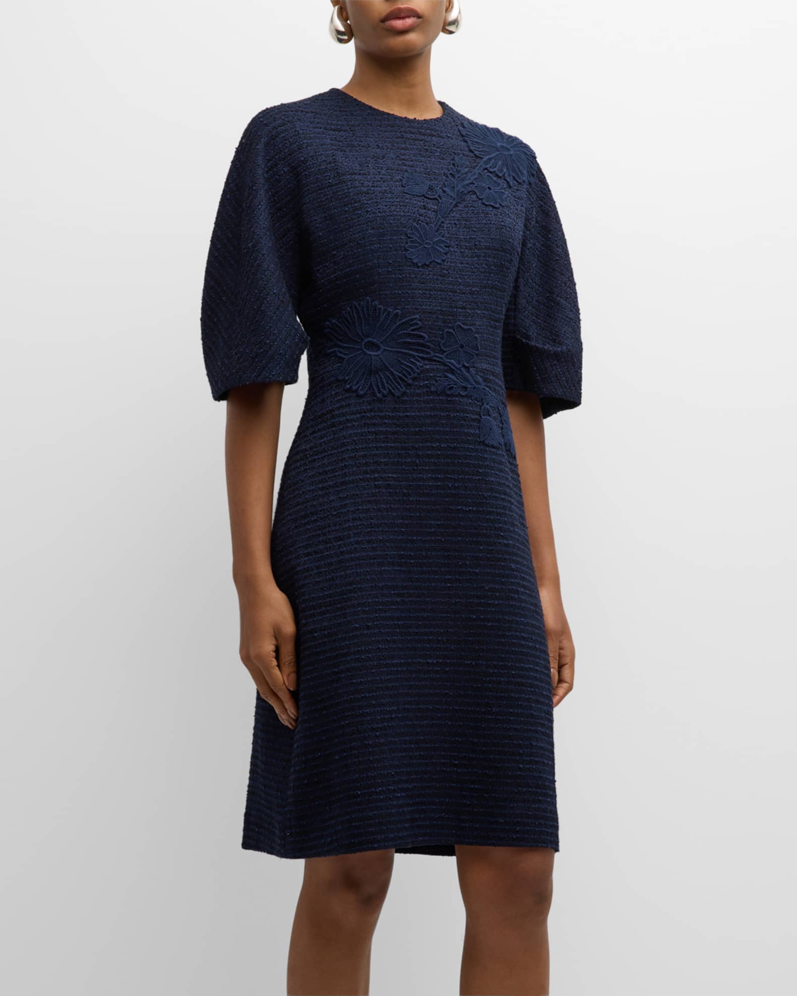 Rickie Freeman for Teri Jon A Line Floral Applique Boucle Dress Neiman Marcus