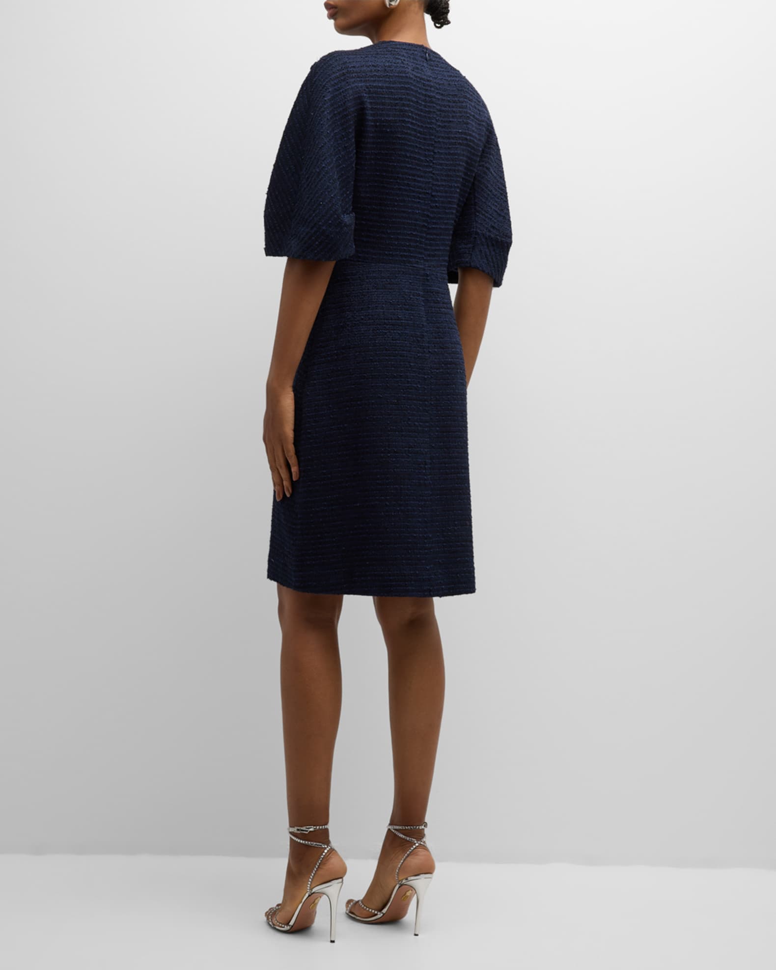 Rickie Freeman for Teri Jon A Line Floral Applique Boucle Dress Neiman Marcus