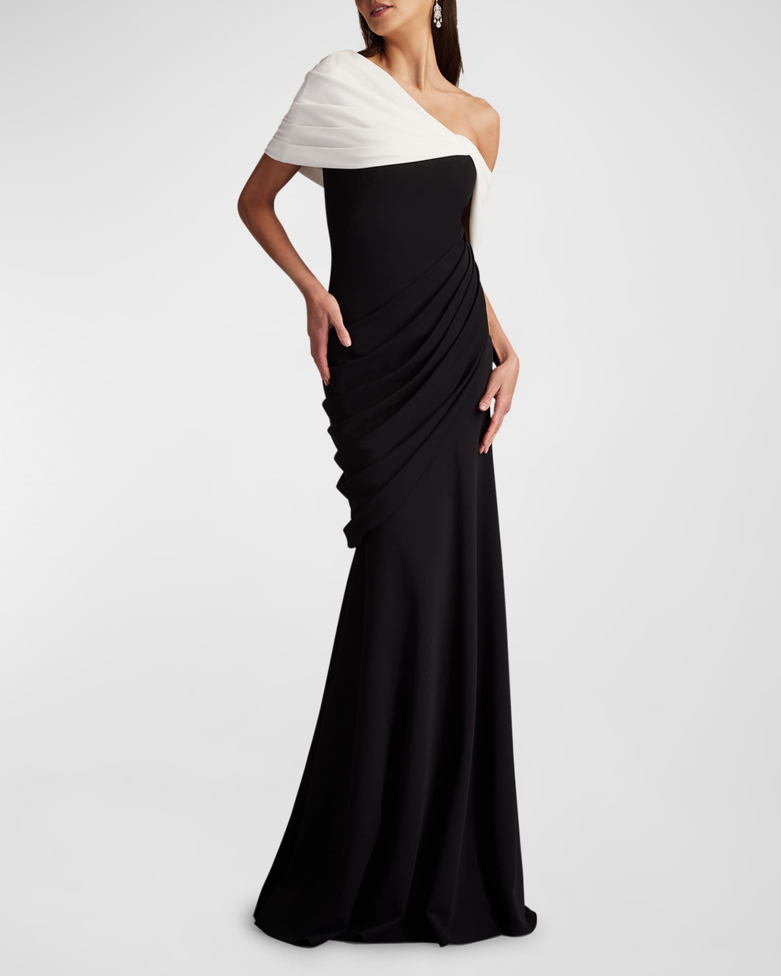 One Shoulder Draped Crepe Gown