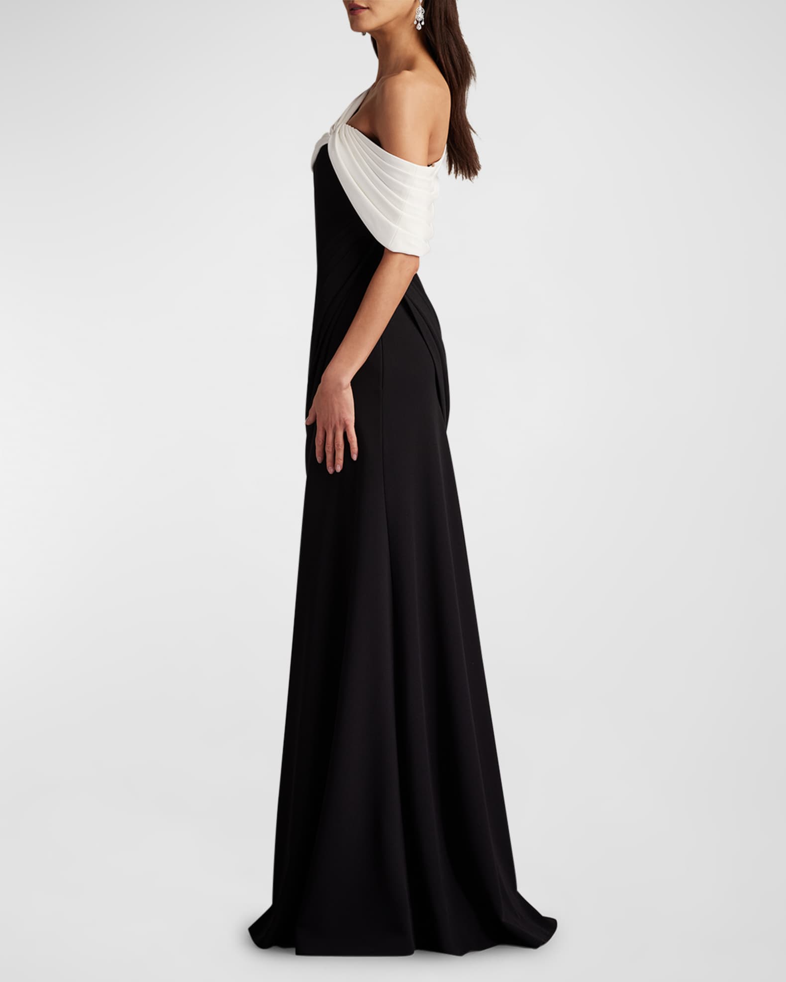 One Shoulder Draped Crepe Gown
