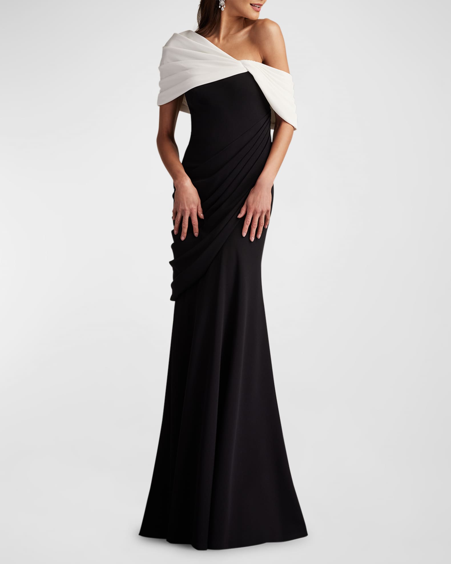 Tadashi Shoji One-Shoulder Draped Crepe Gown | Neiman Marcus