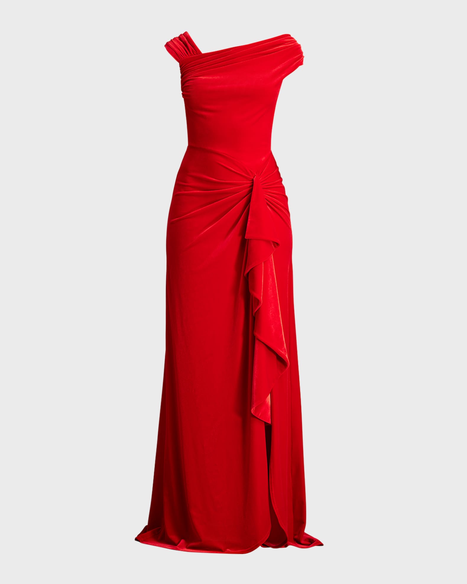 Tadashi Shoji Pleated Asymmetric Crepe Column Gown Neiman Marcus