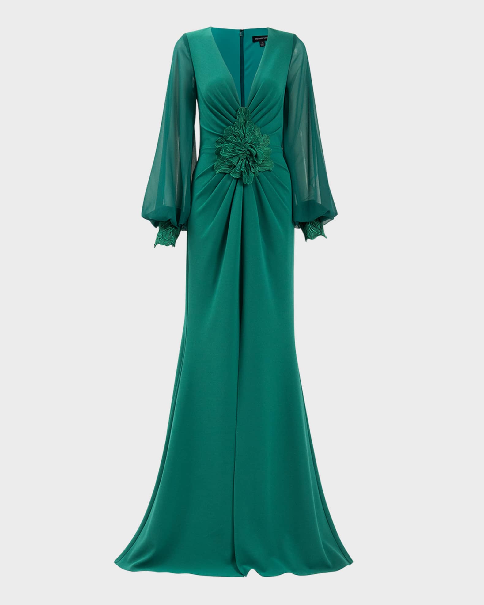 Tadashi Shoji Pleated Crepe Gown Emerald
