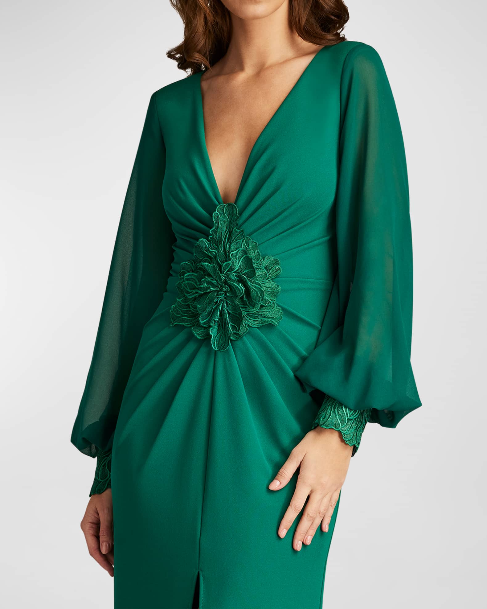 ァッション人気ブランドランキング Pleated Shoji Tadashi Front-Slit Marcus Neiman | Gown Crepe ロングワンピース/マキシワンピース