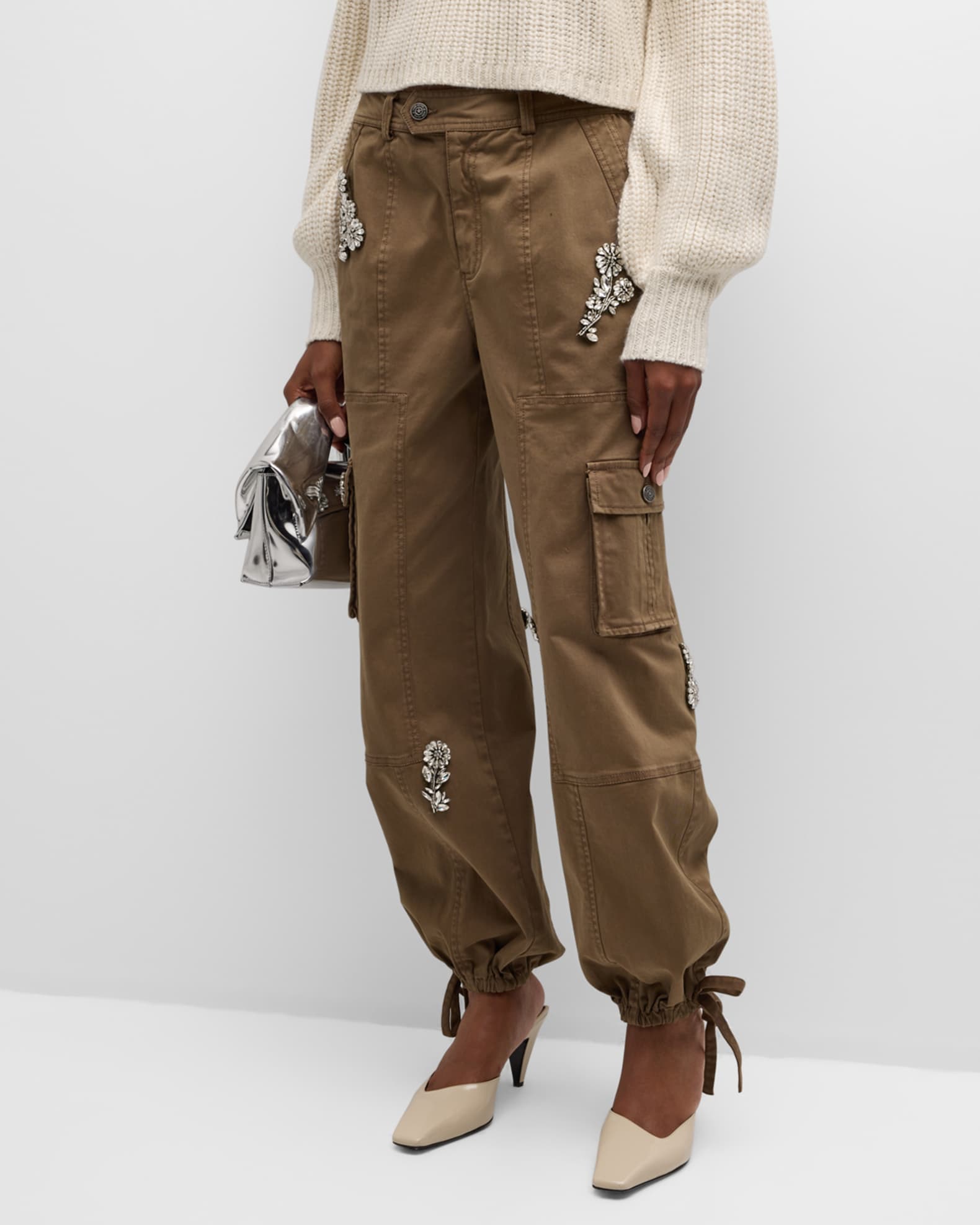 Cinq a Sept Crystal Chrysanthemum Zola Cargo Pants | Neiman Marcus
