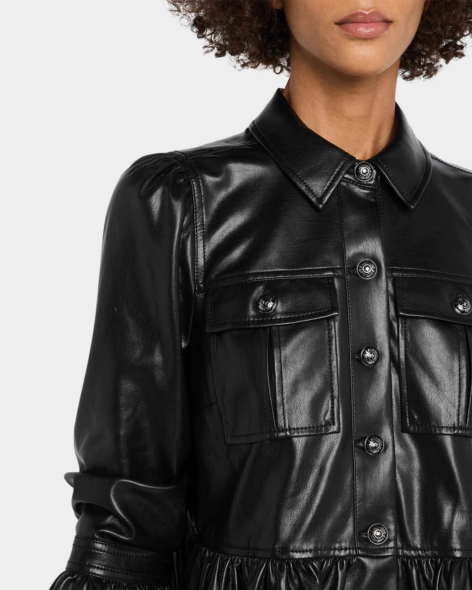 Cinq à Sept Delanie Ruffled Vegan Leather Jacket | Neiman Marcus