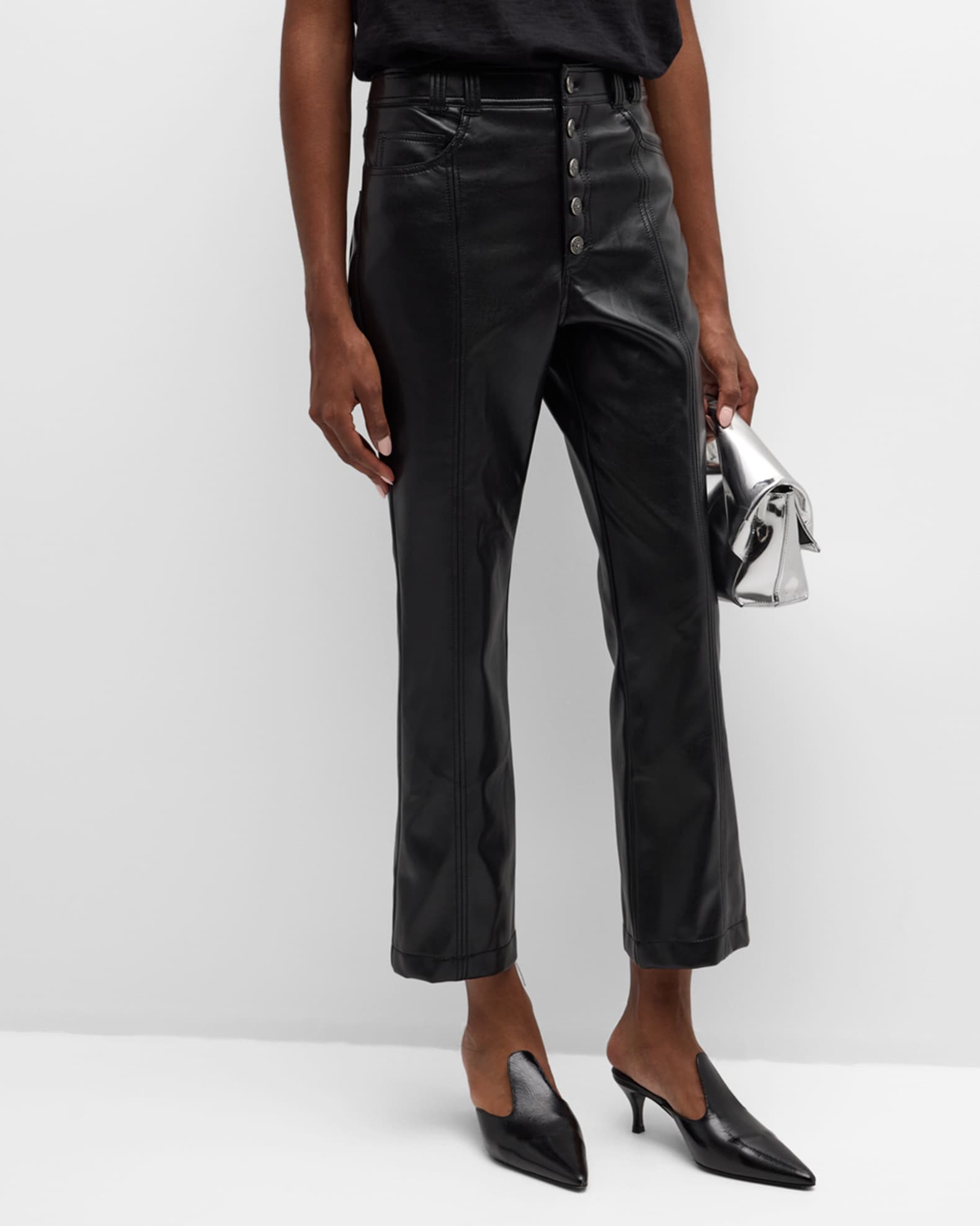 Cinq a Sept Wallace Faux Leather Bootcut Ankle Pants | Neiman Marcus