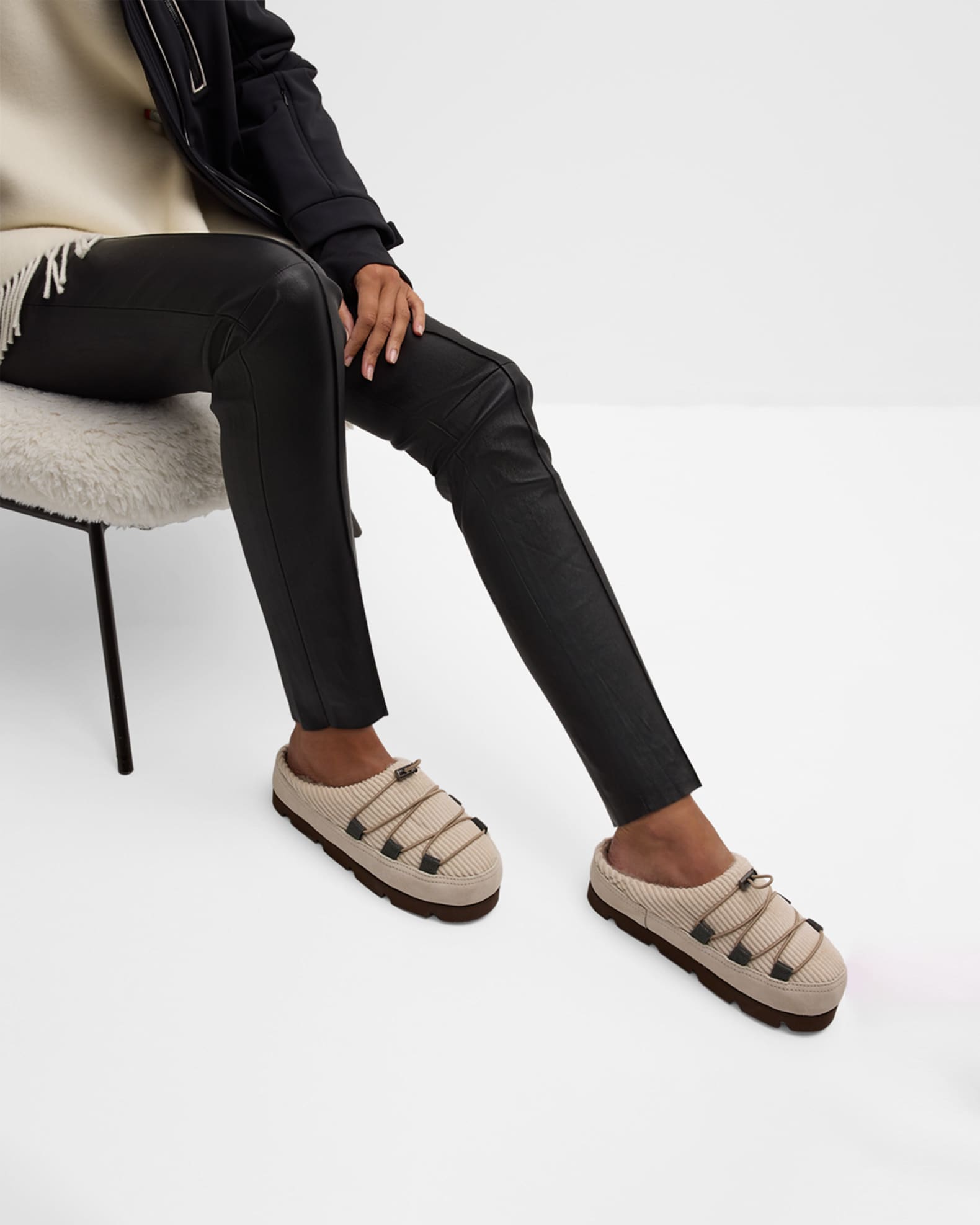 Suede Lace-Up Cozy Mule Slippers 1